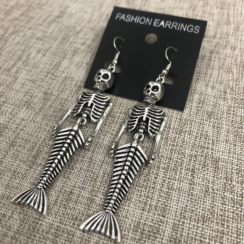 Halloween Earrings - Mermaid Skull Skeleton Jewelry for Women | Spooky Gothic Accessories for Costume Parties & Trick or Treat