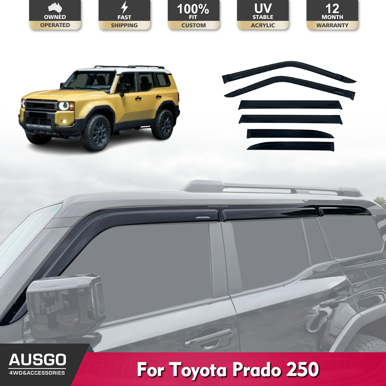 Premium Weather Shields for Toyota LandCruiser Prado 250 Series (2024+) - Durable Rain Guards & Window Deflectors for All-Weather Protection & Off-Road Adventures