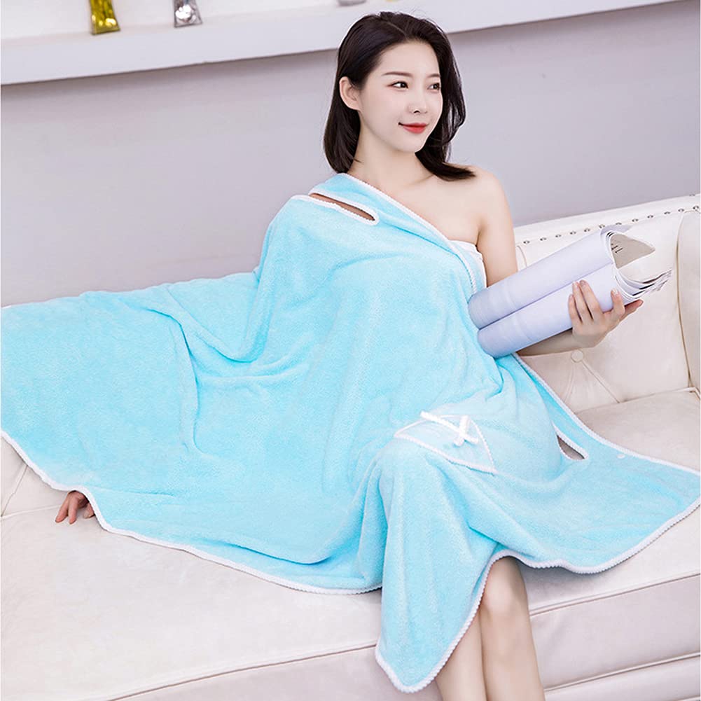 Women's Quick-Dry Bathrobe with Strap Pocket - Sleeveless Knee-Length Shower Wrap Towel Dress for Spa, Pool & College Dorm - Soft Absorbent Wearable Robe for Women & Teens