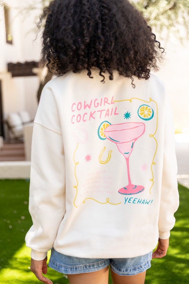 Trendy Cowgirl Cocktail Cream Graphic Sweatshirt - Western Style Pullover for Women | Perfect for Country Bars, Rodeos & Fall Outfits