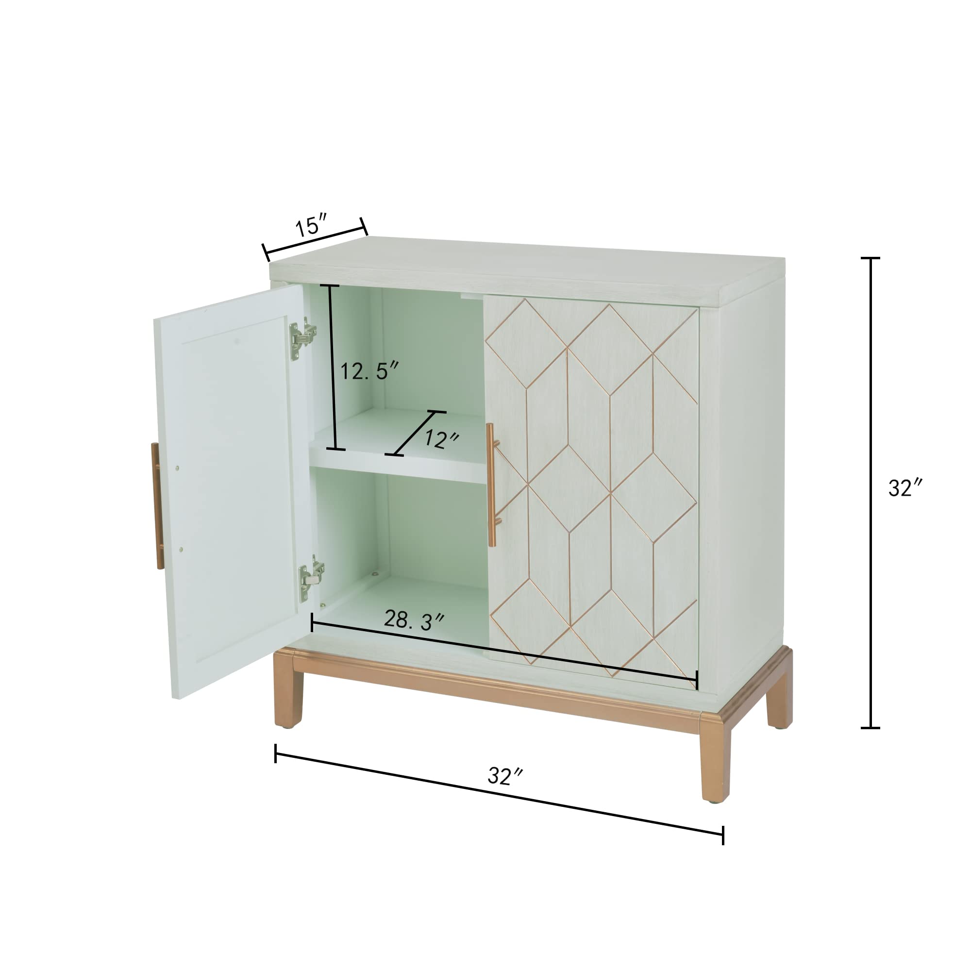 HLR Green Accent Cabinet with Gold Trim - 2 Door Modern Wooden Storage Sideboard for Living Room, Kitchen, Office & Hallway | Perfect for Home Decor, Small Space Organization & Stylish Storage Solutions