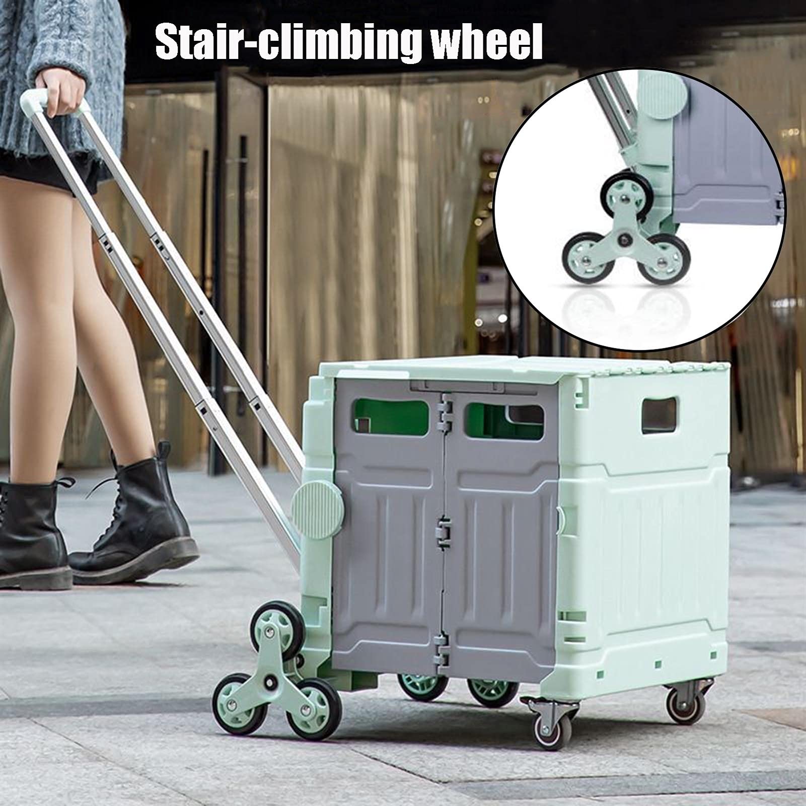 8-Wheel Stair Climbing Collapsible Handcart - Foldable Wheeled Trolley with Adjustable Handle & 75L Storage Capacity - Perfect for Grocery Shopping, Moving Supplies & Travel Luggage