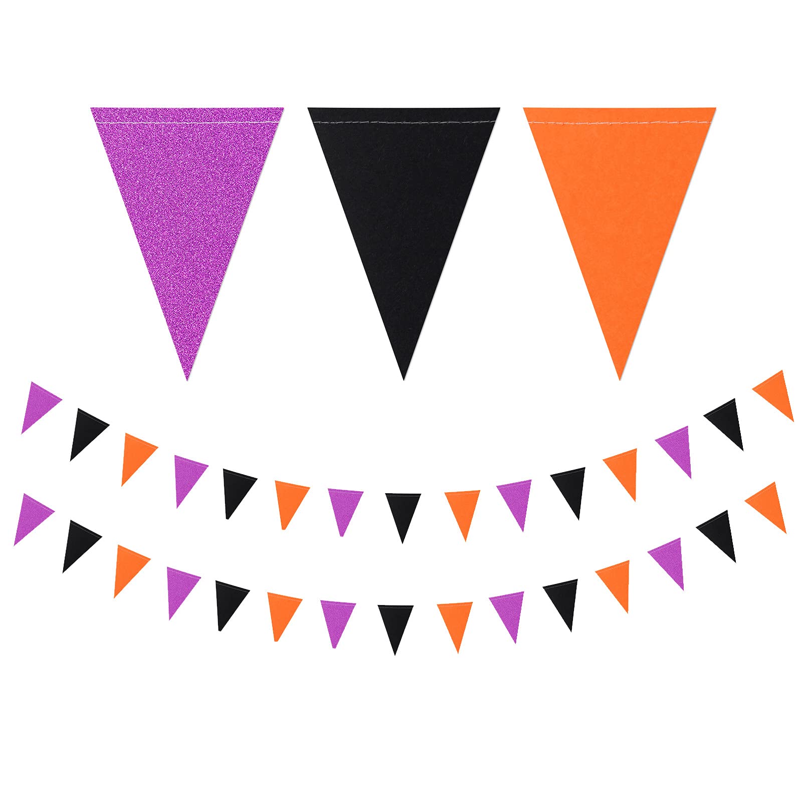 Black Orange Purple Halloween Party Decorations Banner - 2 Pack Graduation 2025, Birthday, Baby Shower Streamers Garland - Glitter Paper Triangle Pennant Flags Bunting for Lasting Surprise - Perfect for Halloween, Graduation Parties, Birthday Celebrations & Baby Showers
