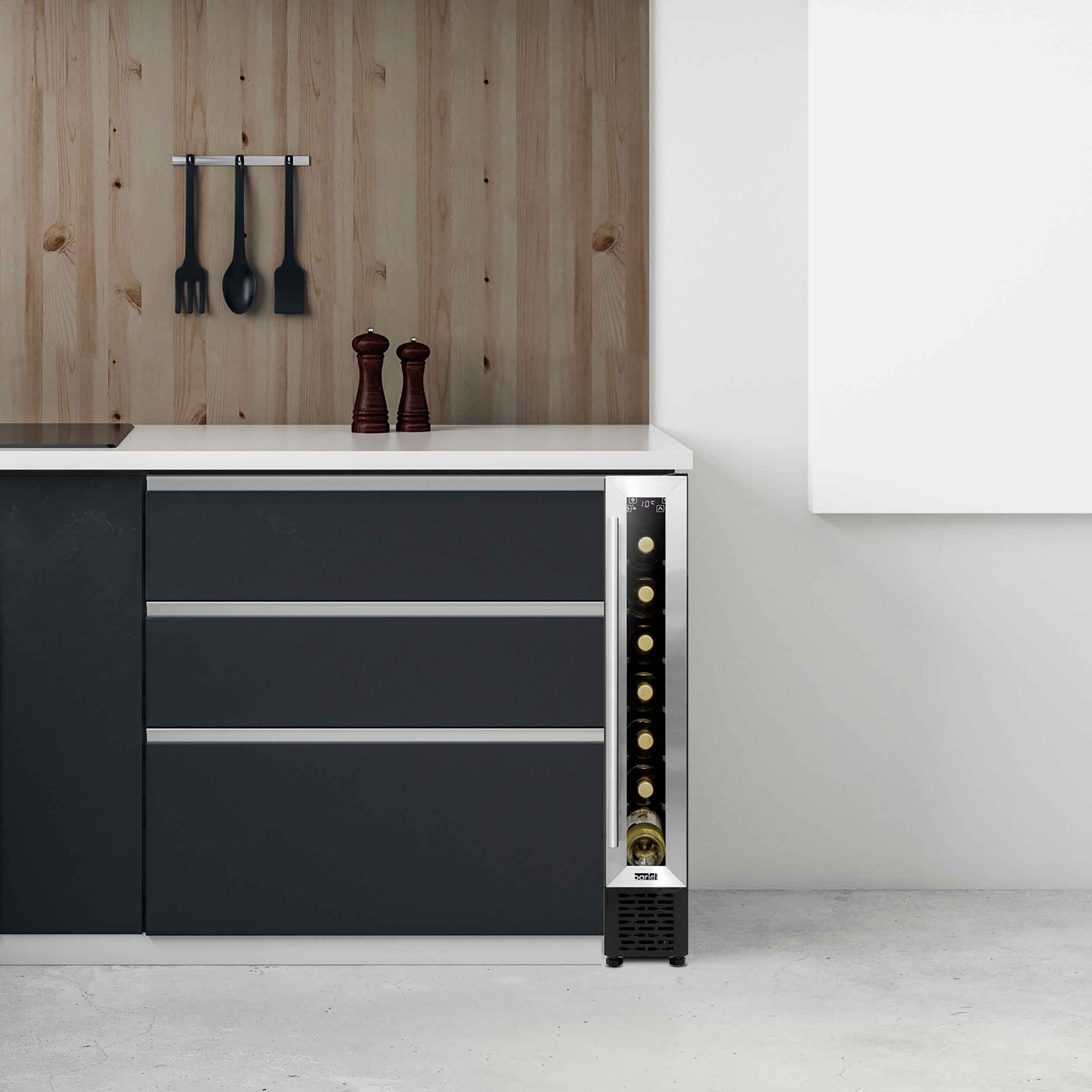 Baridi 7 Bottle 15cm Slim Wine Cooler with Digital Touch Screen Controls - Stainless Steel Wine Refrigerator for Kitchen, Bar, Office | Compact & Energy Efficient DH77