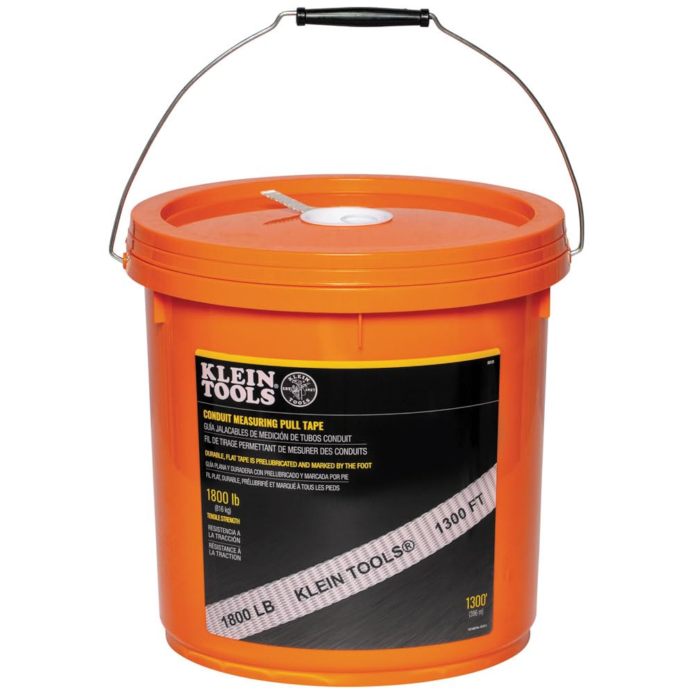 Klein Tools 50131 1800-Pound x 1300-Foot Heavy-Duty Conduit Measuring Pull Tape - Mule Tape for Cable & Wire Pulling | Ideal for Electricians, Construction & Industrial Wiring Projects