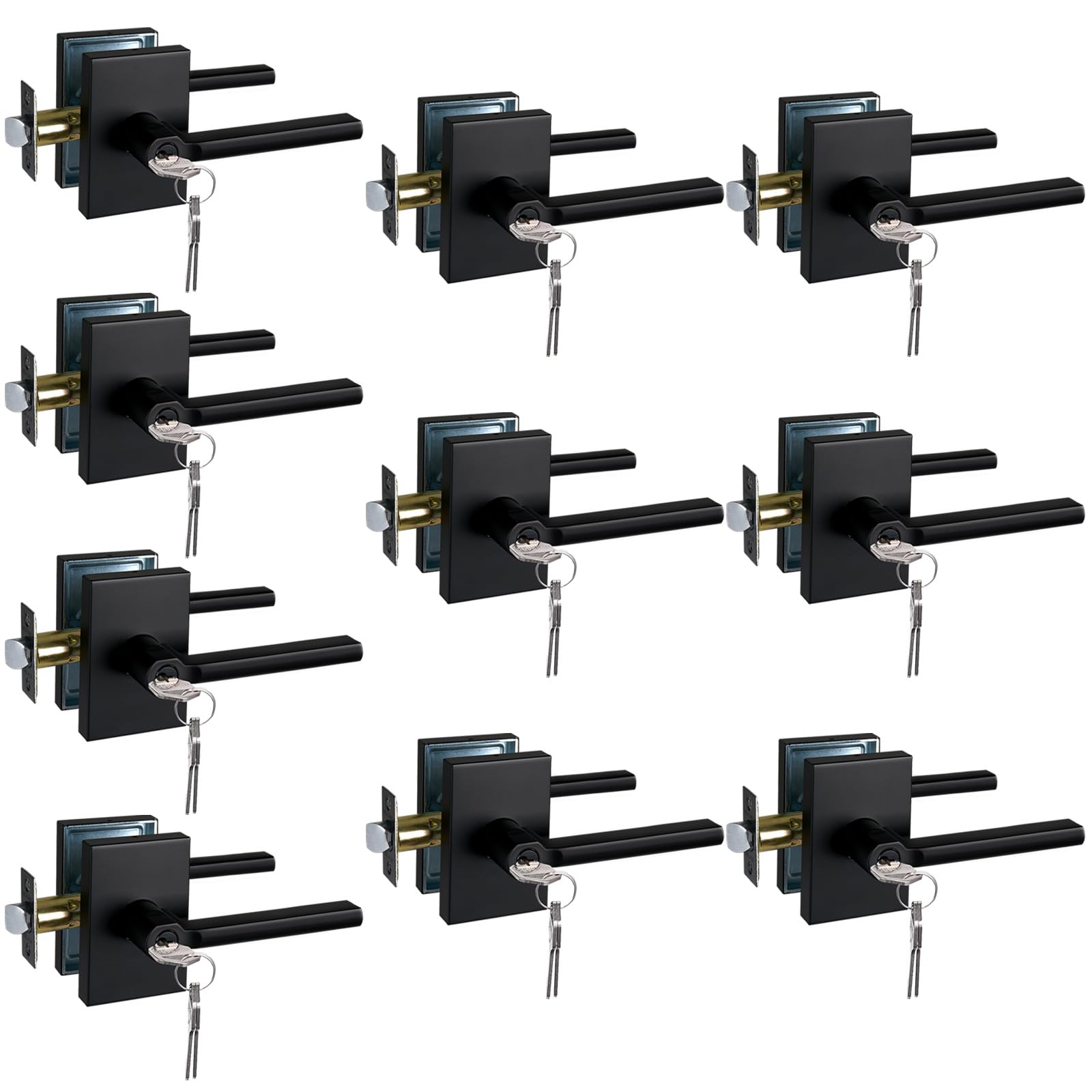 **Heavy Duty Matte Black Keyed Entry Lever Lock for Exterior & Front Doors - 10 Pack (MDC894-DB-ET-10P) - Ideal for Homes, Offices & Commercial Buildings**