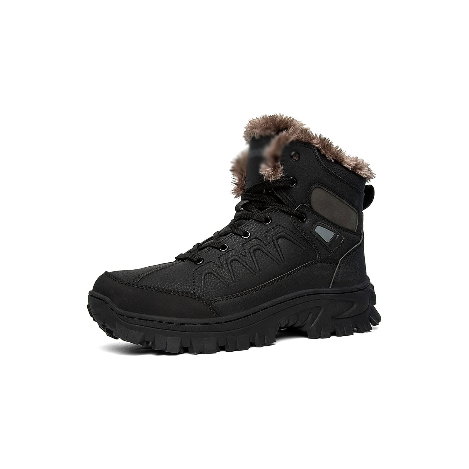 WangchngqingMX Men's Winter Boots - Waterproof Snow Boots with Fur Lining, Non-Slip Rubber Hiking Boots for Outdoor Activities, Casual Ankle Boots (Black, Size 10) - Perfect for Snowy Weather, Hiking & Daily Winter Wear