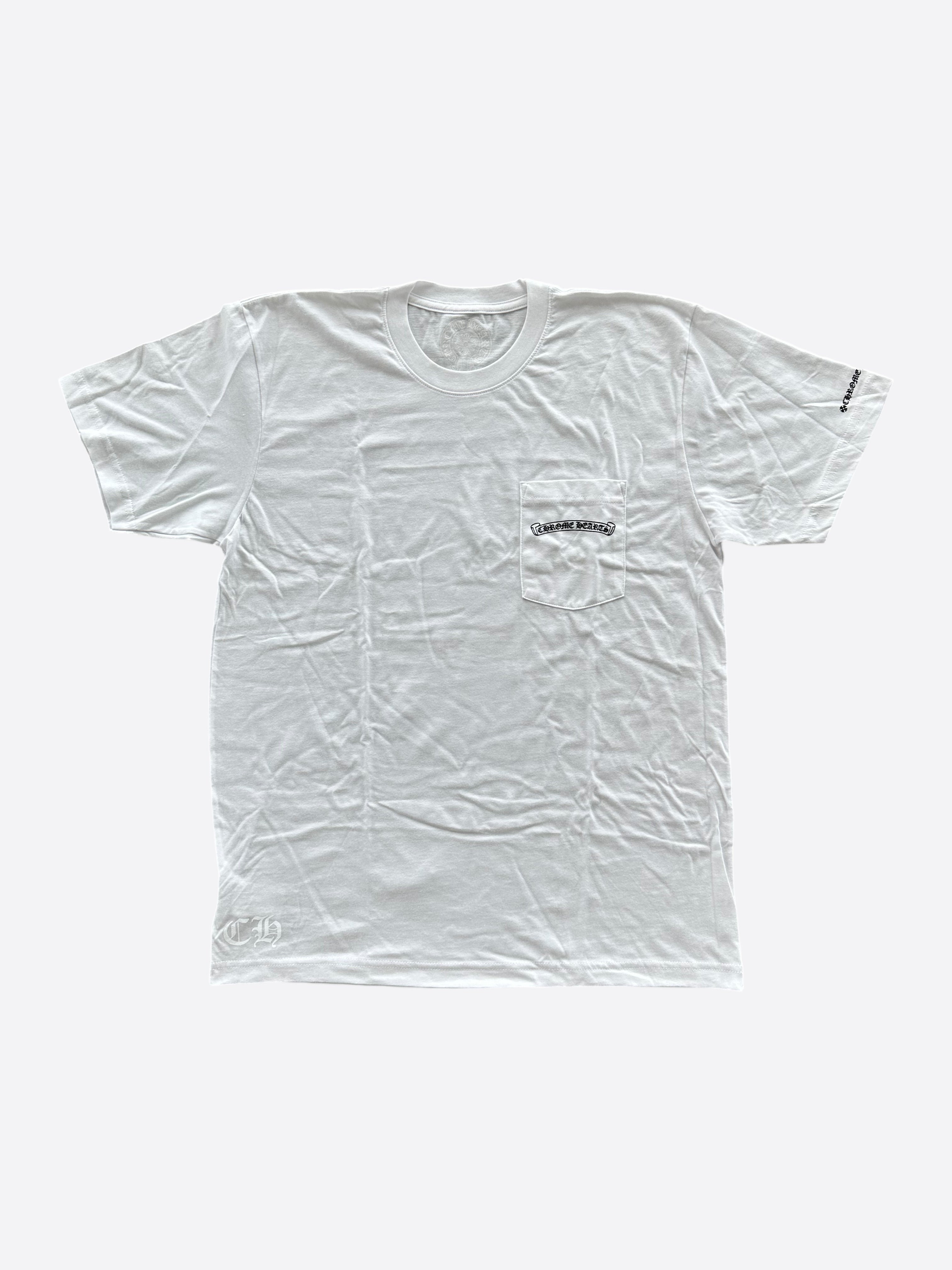 Chrome Hearts White & Black Scroll Logo T-Shirt for Men | Gothic Streetwear Fashion | Perfect for Concerts, Parties & Casual Outfits