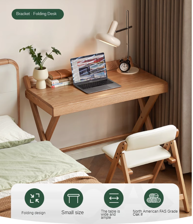 Solid Oak Wood Modern Folding Table - Space-Saving Dining & Work Desk for Small Apartments, Outdoor Picnics & Home Office