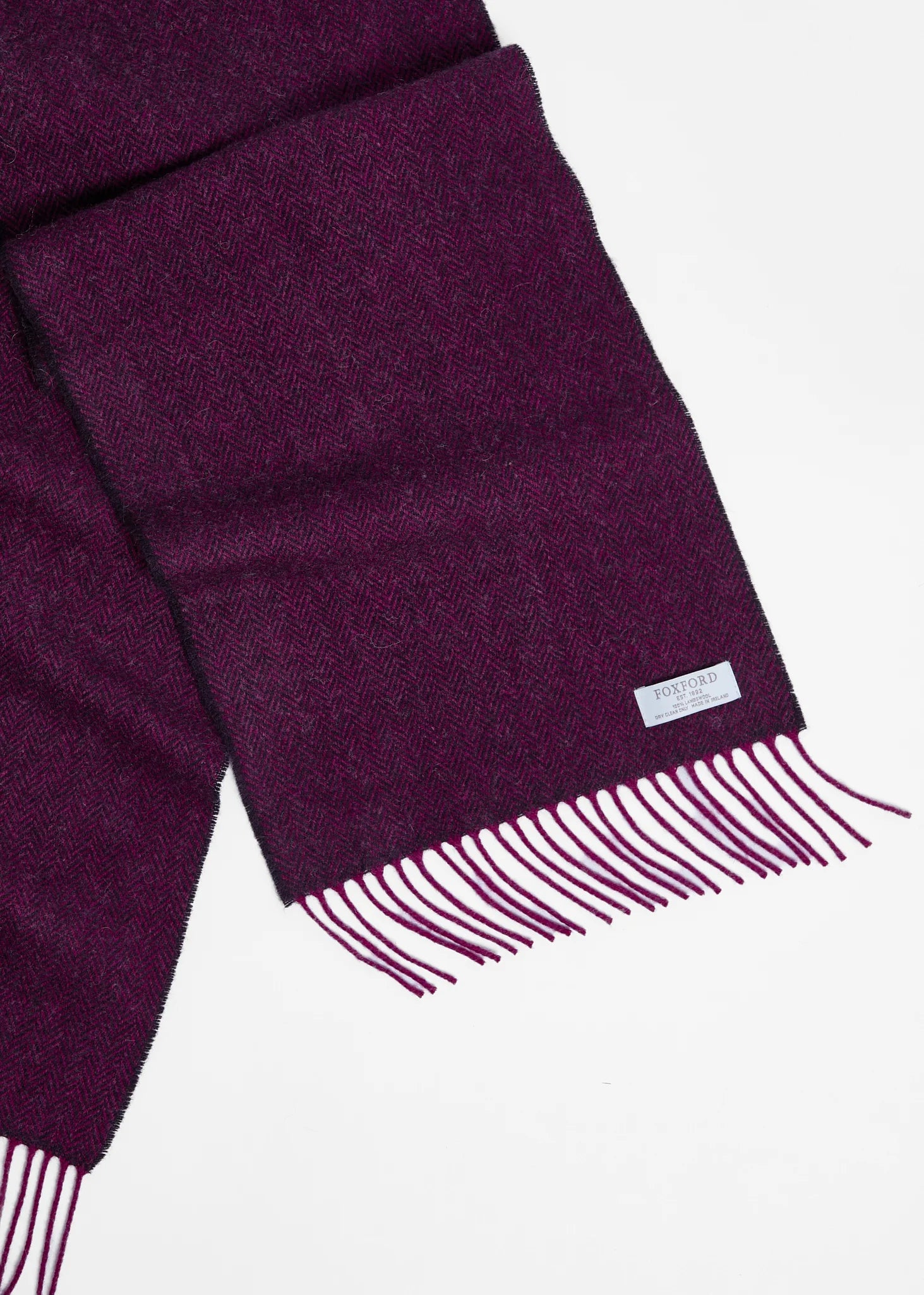Foxford Lambswool Scarf for Women & Men - Soft Magenta Juniper Herringbone Pattern Winter Scarf - Warm & Cozy Accessory for Cold Weather, Outdoor Activities & Fashion Outfits