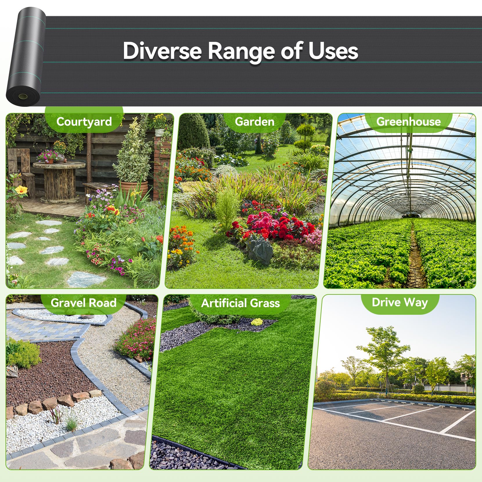 6ft x 300ft Heavy Duty Woven Weed Barrier Landscape Fabric - Premium Weed Control Cloth & Geotextile Underlayment for Gardening, Commercial Driveways, and Ground Cover - Perfect for Weed Prevention in Flower Beds, Vegetable Gardens, and Landscaping Projects