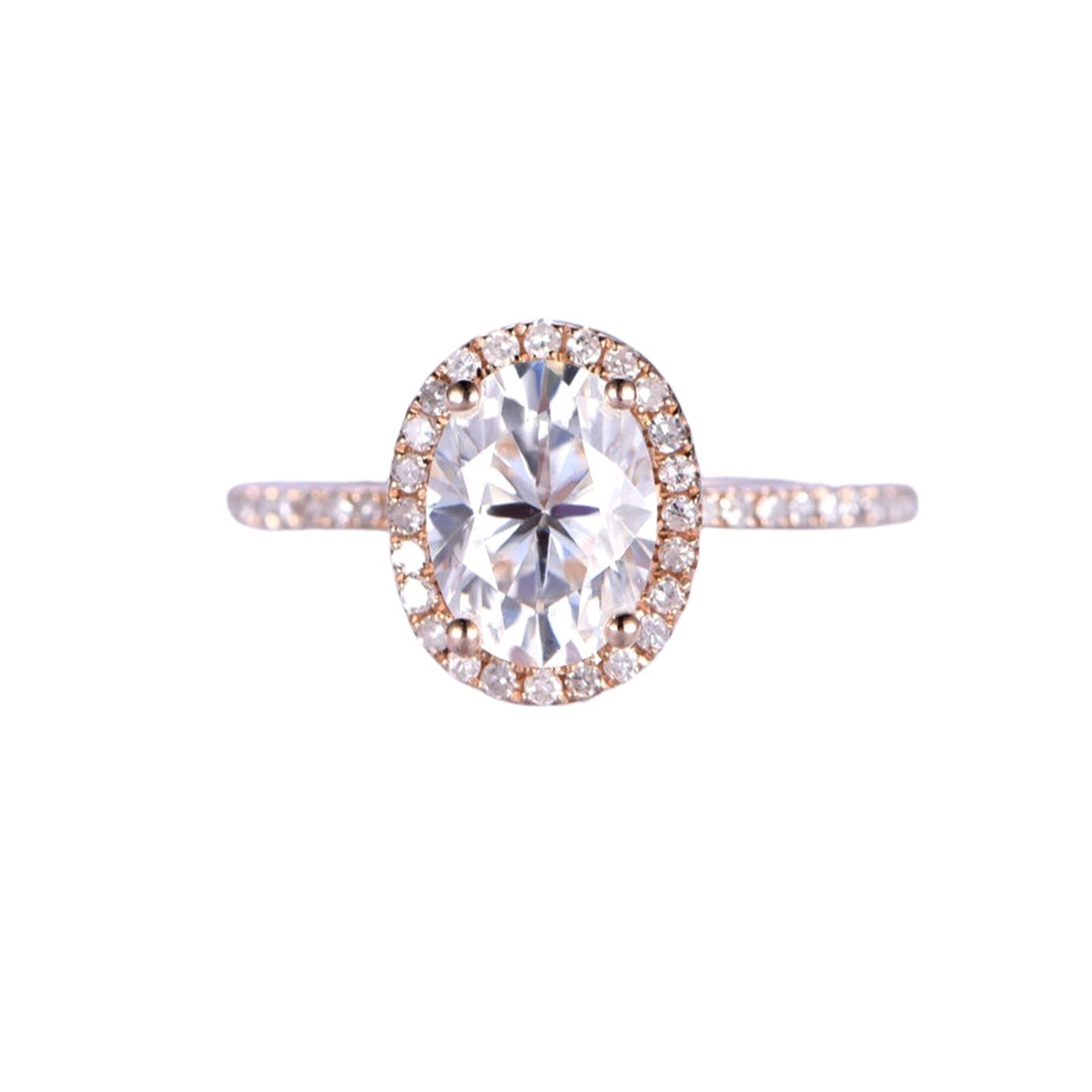 1 Carat Oval Moissanite Diamond Ring - 10K Rose Gold Halo Engagement Wedding Ring for Women (Size 8) | Elegant Bridal Jewelry, Anniversary Gift, Proposal Ring for Special Occasions