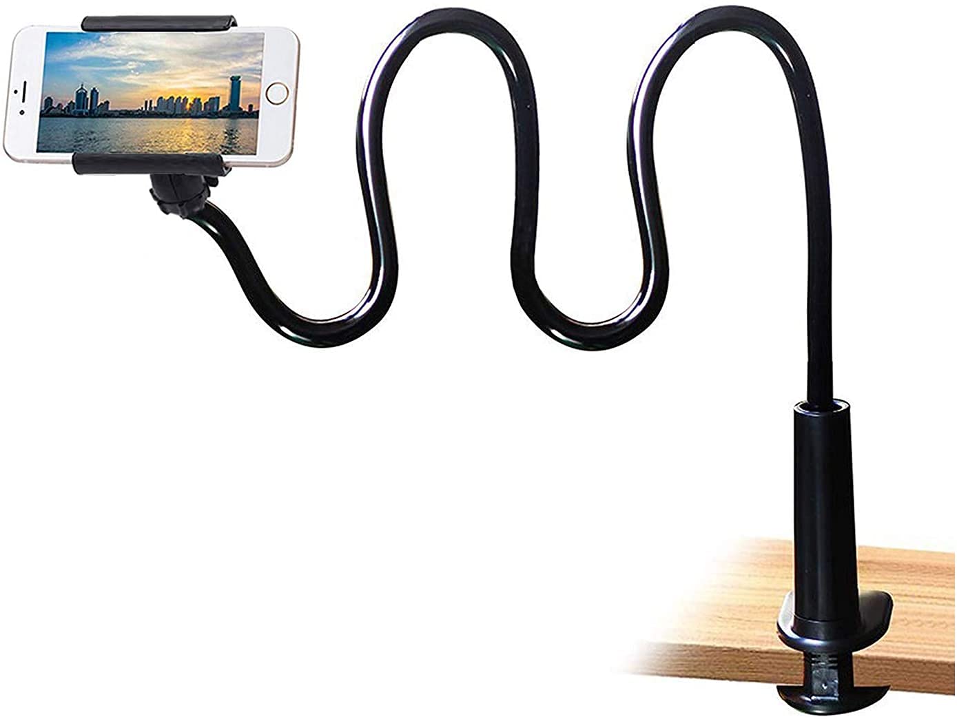 Flexible Long Arm Phone Mount with Clip - Adjustable Desk Stand Holder for iPhone 13/12 Pro Max & Smartphones - Perfect for Video Calls, Gaming, and Hands-Free Viewing