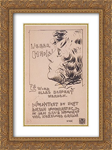 Koloman Moser 18x24 Gold Ornate Framed Art Print - Vintage Girl Portrait with Double Matting for Living Room & Bedroom Wall Decor
