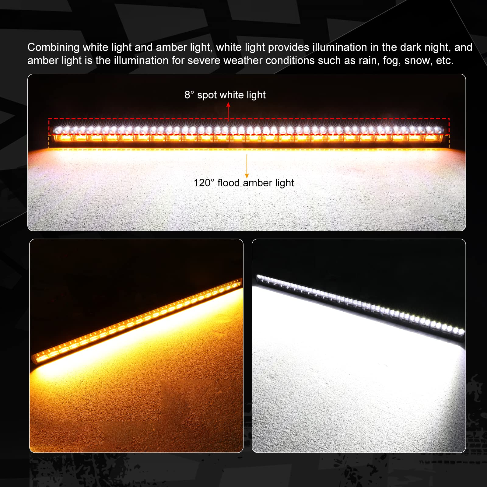 AutoPower Plus 50 Inch LED Light Bar - White & Amber Dual Row Combo for Offroad Trucks, SUVs, Boats - Driving & Flood Lights for Fog, Trail, Camping & Night Adventure