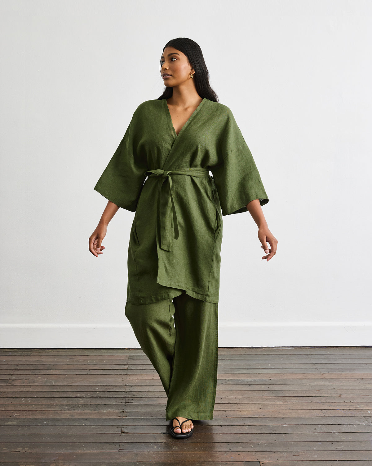 Olive Green Cabana Short Robe - Lightweight Summer Cover Up for Beach, Pool & Spa - Women's Casual Loungewear