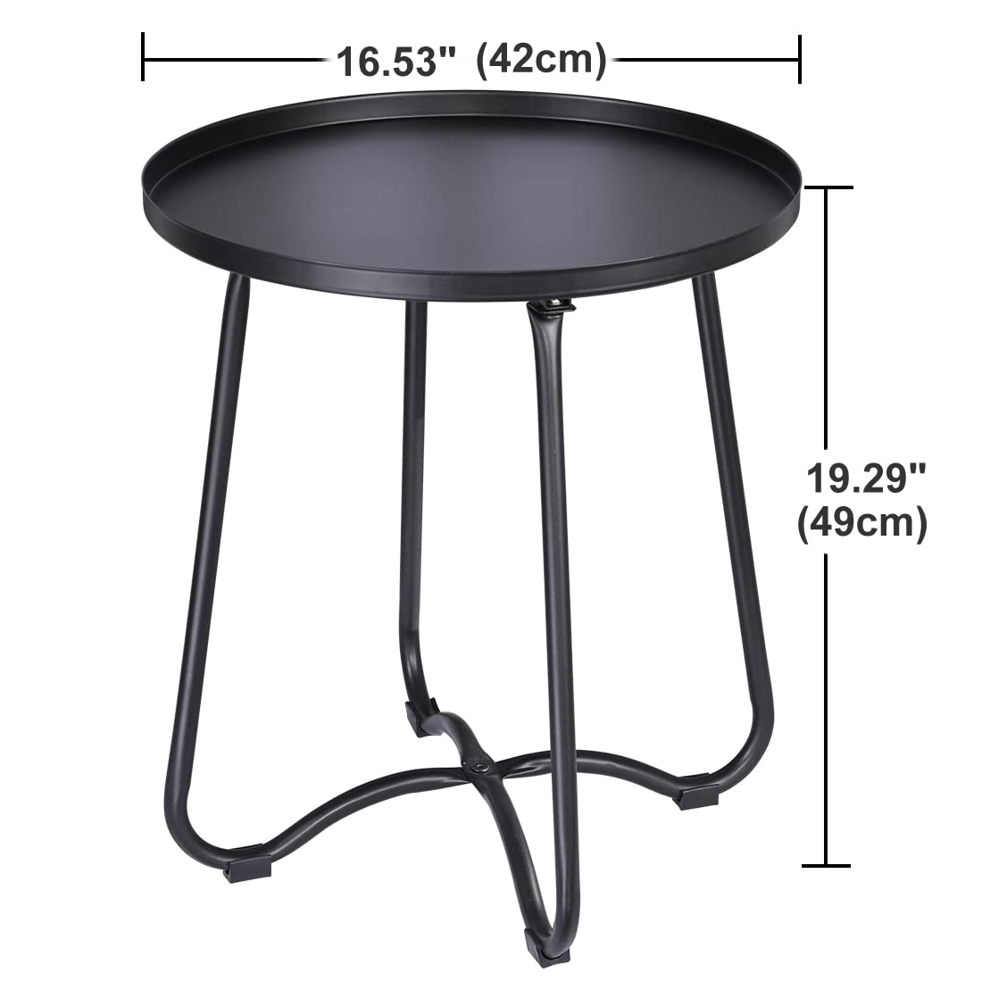 Black Round Metal Patio Side Table with Tray Top - Outdoor End Table, Nightstand for Living Room, Bedroom, Yard & Balcony - Perfect for Snacks, Drinks & Small Spaces