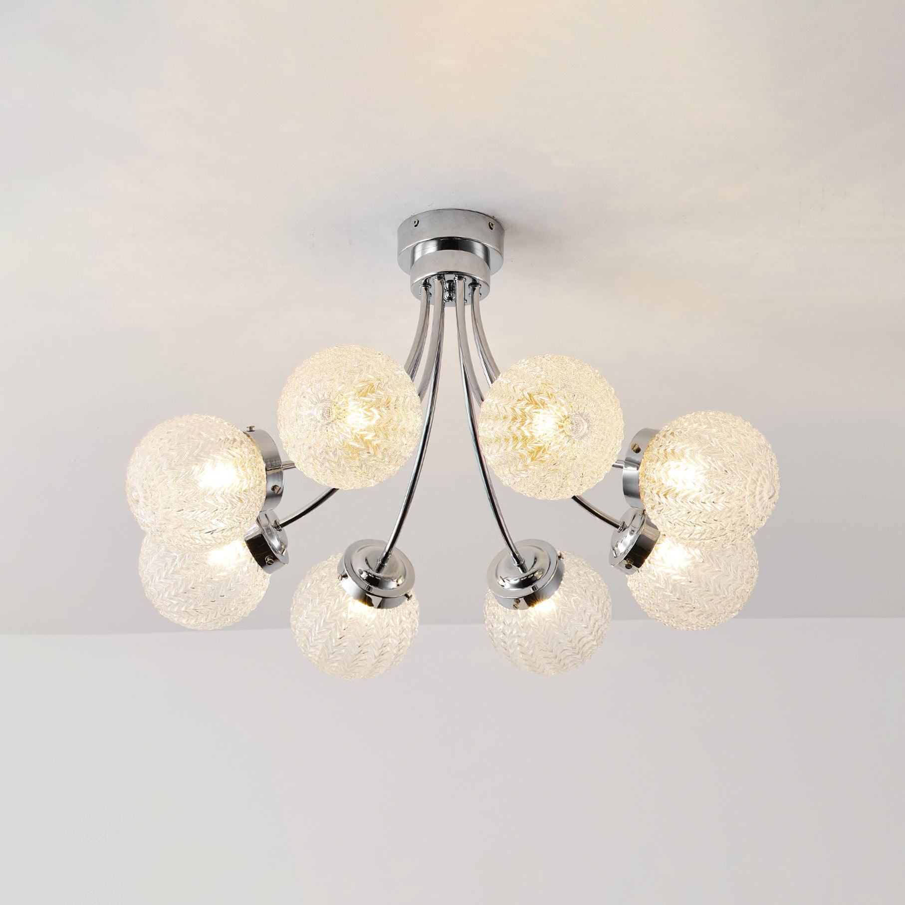 Handmade Carved Glass Ceiling Light Fixture - Elegant Vintage Chandelier for Dining Room, Living Room & Bedroom Lighting