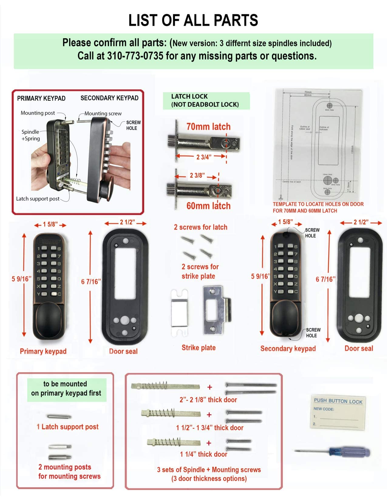 JOUNJIP Keyless Entry Door Lock - Mechanical Combination Latch for Gates, Fences, Windows - No Battery/Power Needed (Oil-Rubbed Bronze Finish) - Flat Spindle Design - Perfect for Home Security, Sheds & Outdoor Access Control