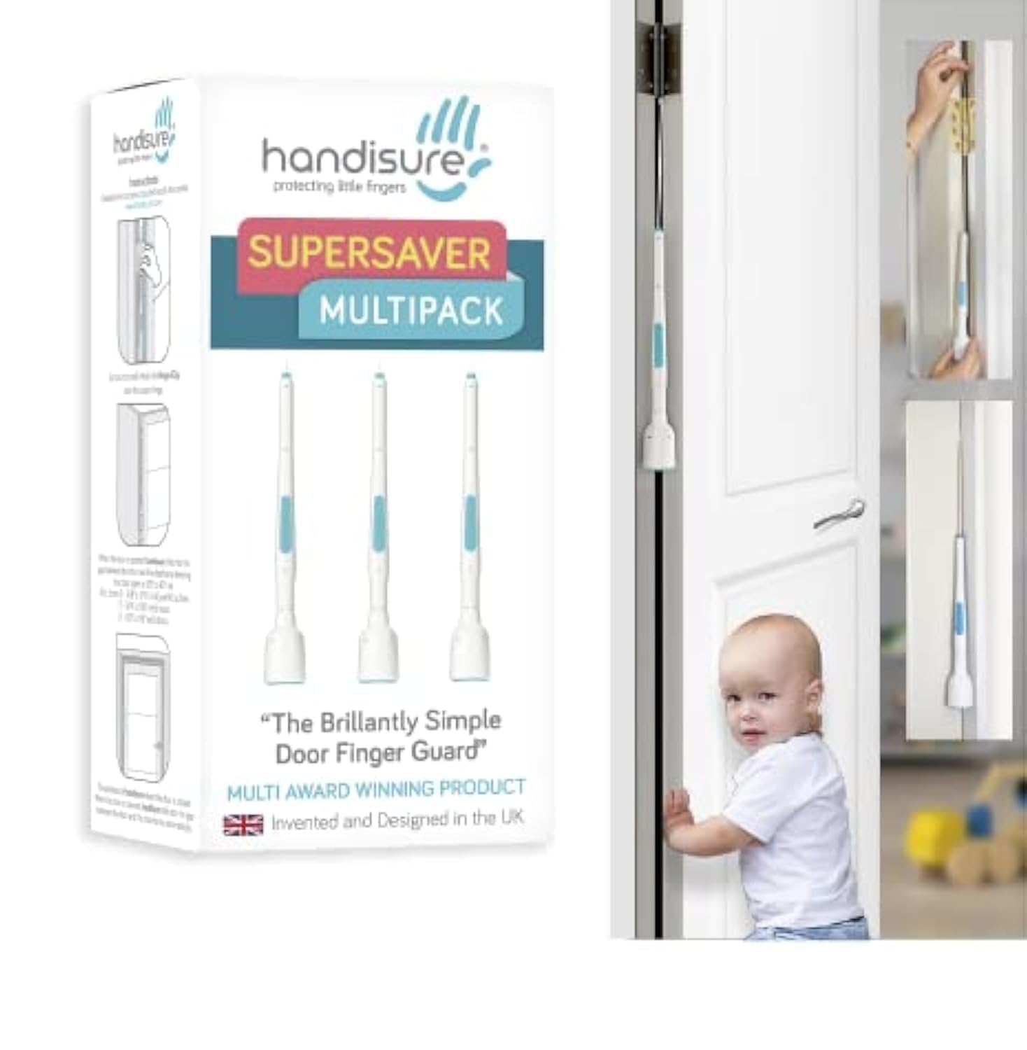3-in-1 Child Safety Door Pinch Guard - Automatic Hinge & Lock Side Protector | Award-Winning Baby Proof Door Stopper | Easy Installation Finger Protection for Kids | Perfect for Nursery, Bedroom & Playroom Safety