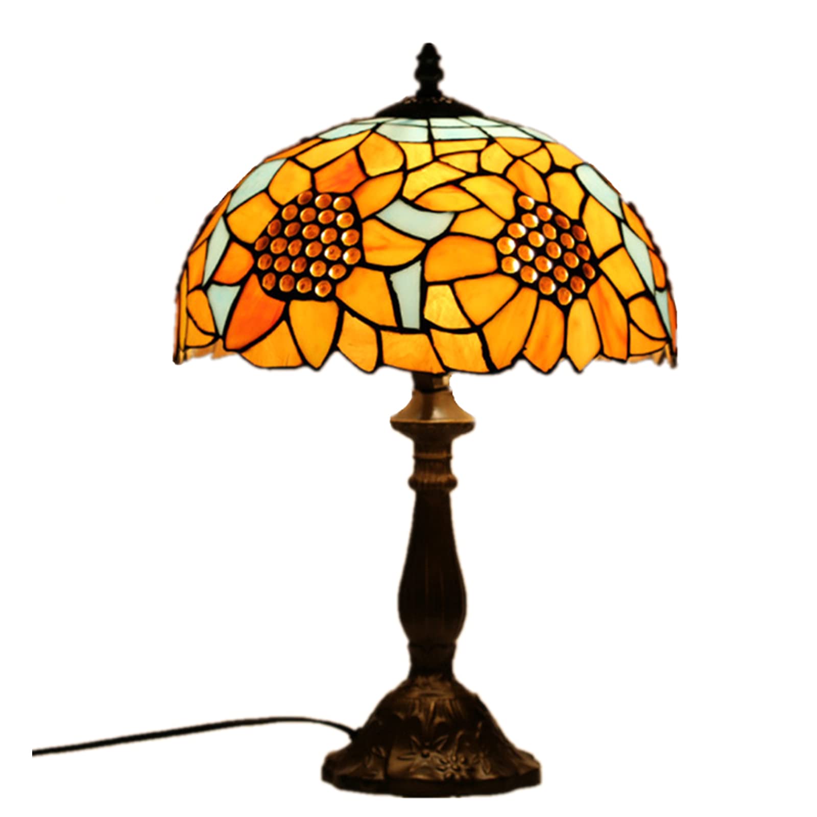 Tiffany Style Sunflower Stained Glass Table Lamp - Handmade Country Desk Lamp for Bedroom, Kids Room & Office Decor | Perfect for Nightstand, Study Desk & Nursery Lighting