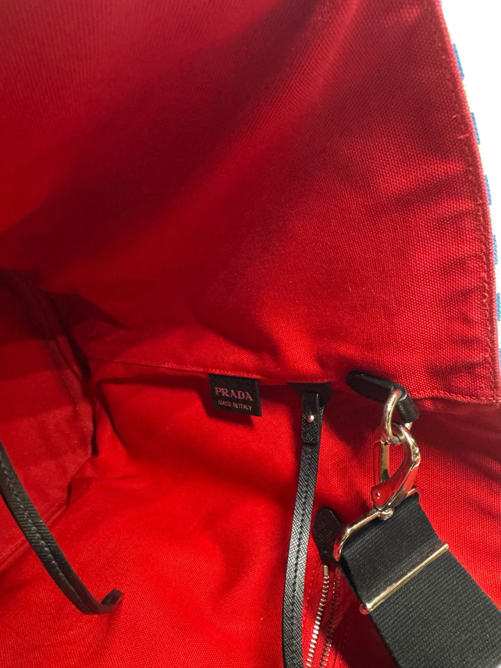 Prada Blue and White Canvas Comic Tote Bag - Stylish Designer Handbag for Women, Perfect for Work, Travel & Everyday Use