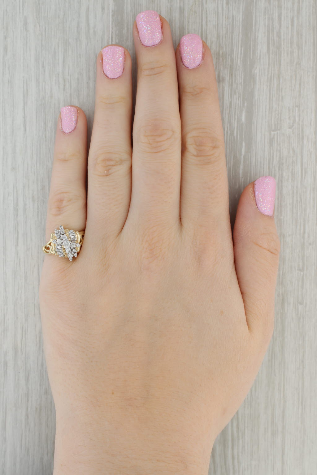 0.47ctw Diamond Cluster Ring in 10k Yellow Gold - Size 7 - Elegant Jewelry for Engagement, Anniversary & Special Occasions