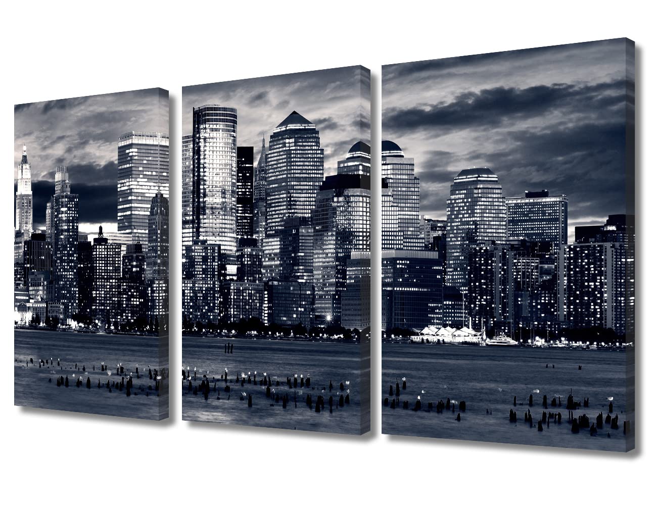 TUMOVO Manhattan Panorama Canvas Print - 36x24 Inch Black & White Skyscraper Wall Art, Modern Bedroom Decor, Above Bed Wall Hanging, Urban Cityscape Poster for Living Room & Office
