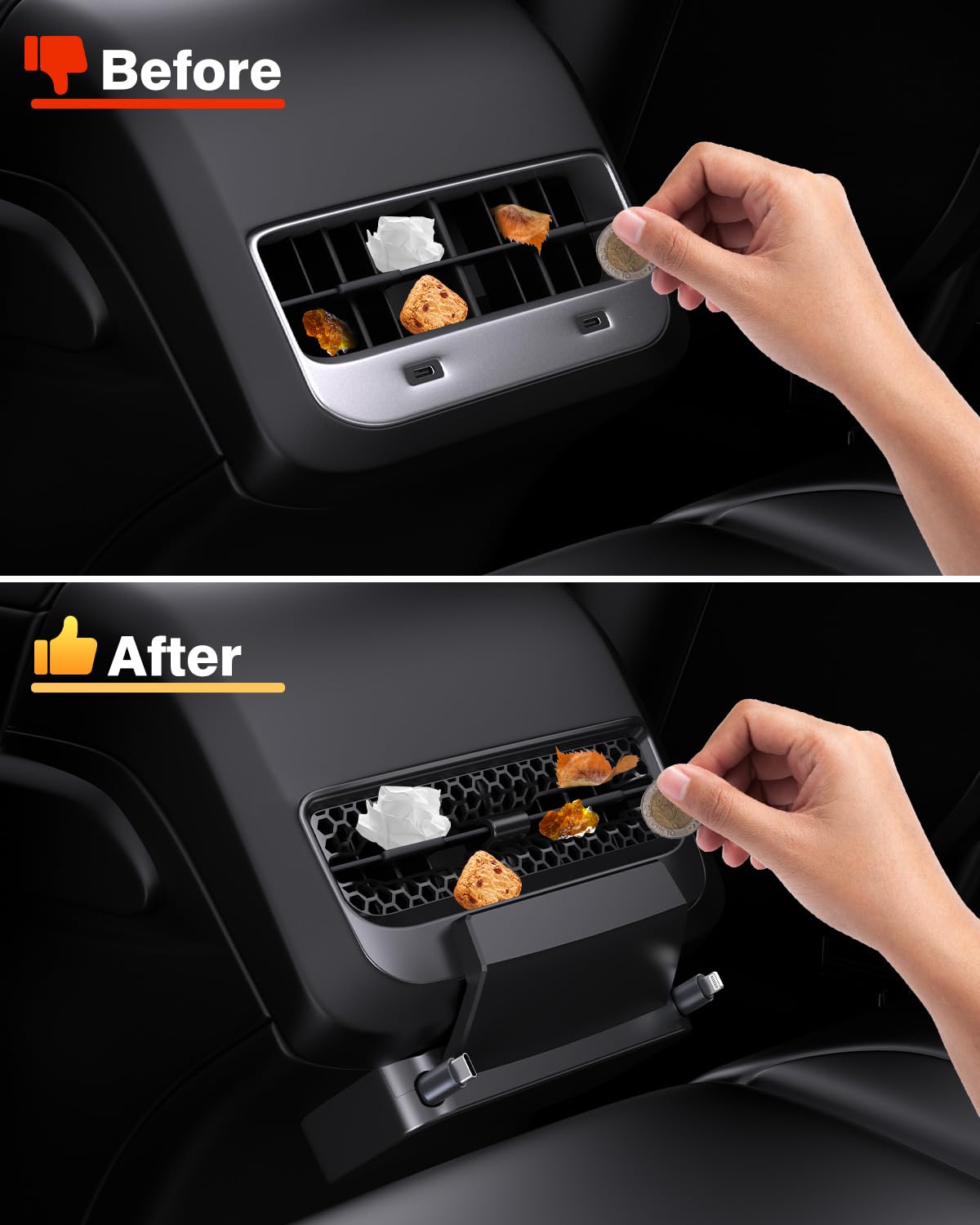 Tesla Model 3/Y Rear Vent Expansion Dock with Retractable Cord - Fast Charging Phone Holder Accessories for Tesla 2021-2024 | Fits Rear Seat Air Vent Cover | Perfect for Road Trips & Daily Commutes