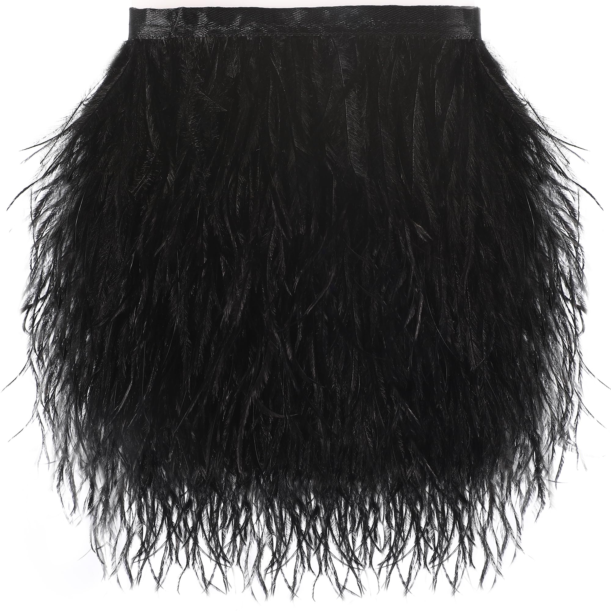 Black Ostrich Feather Trim - 1.5Ply 2 Yards 4 Inch Feather Fringe Ribbon for Sewing, Dresses, DIY Crafts, Halloween Costumes & Holiday Dance Parties | Perfect for Costume Design, Home Decor, Fashion Accessories & Party Decorations