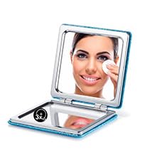 OMIRO Compact Mirror with Glitter PU Cover - 1X & 3X Magnification, Ultra Portable Makeup Mirror for Purse, Travel, and Touch-ups (Blue) | Perfect for Home, Office, and On-the-Go Beauty