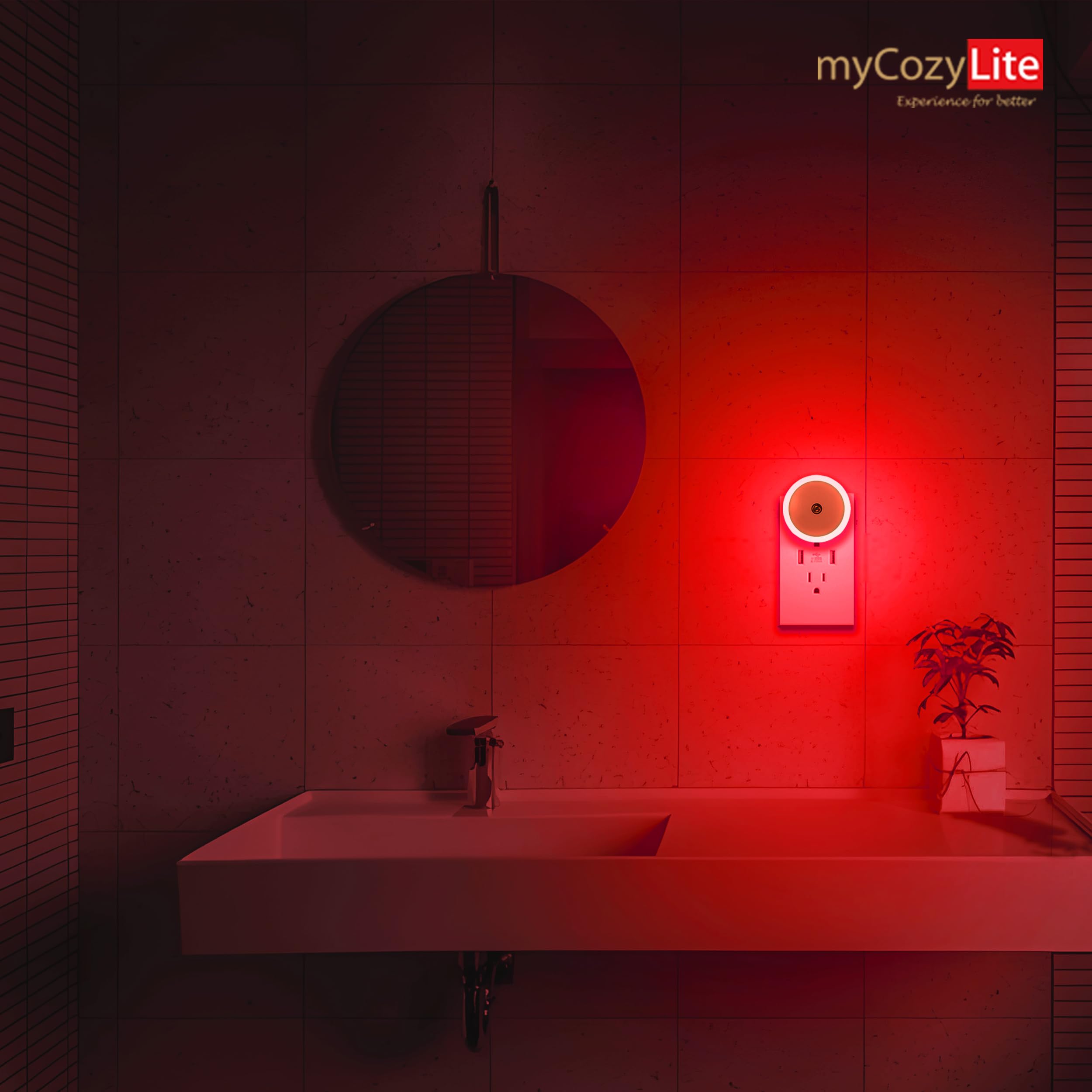 Red LED Night Light Plug in with Dusk to Dawn Smart Sensor - 2 Pack Round Wall Nightlight for Better Sleep - Perfect for Bedroom, Bathroom, Kids Room, Kitchen, Hallway & Stairway - Creates Soothing Ambiance for Nighttime Safety and Relaxation