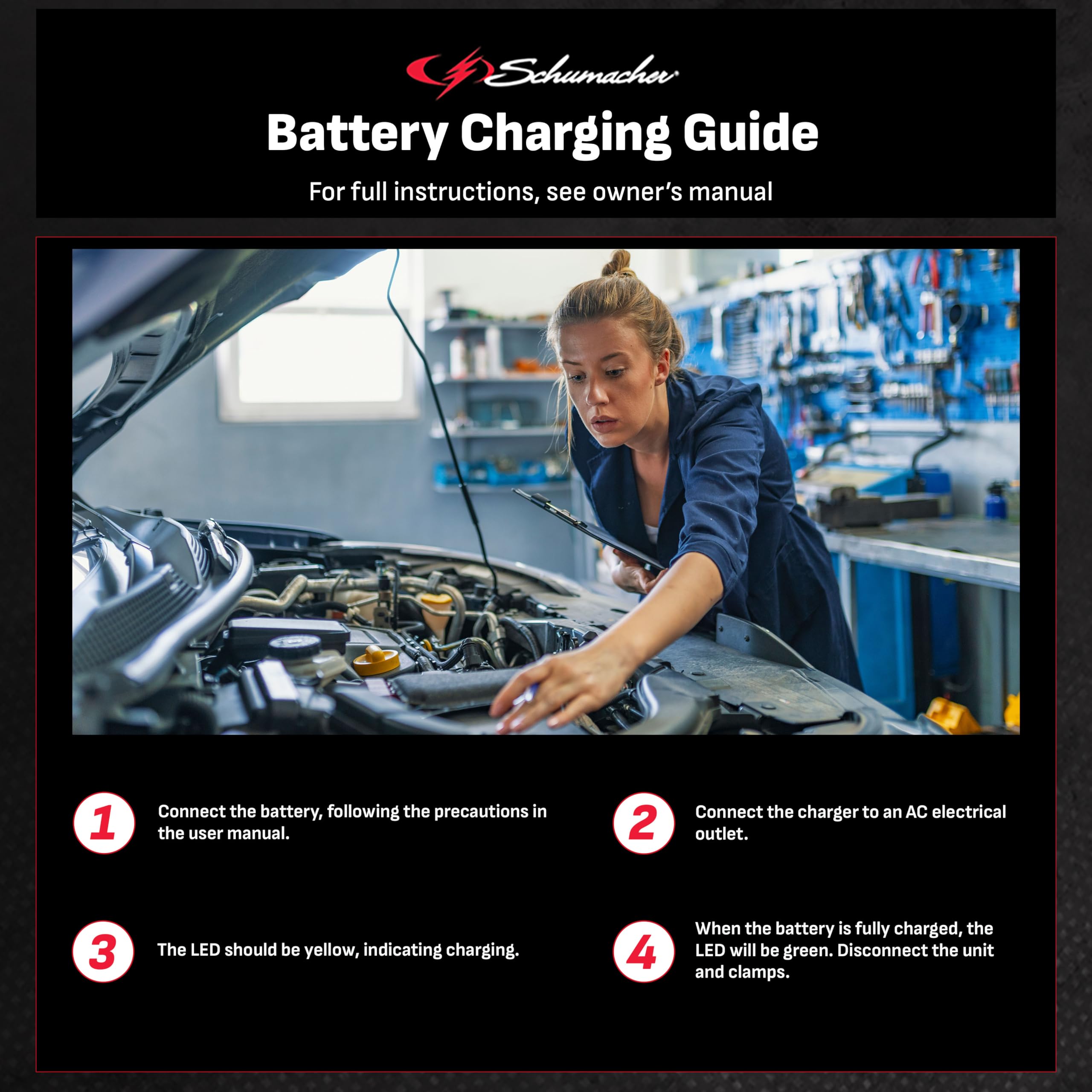 Schumacher SC1586-1A 6V/12V 1A Fully Automatic Battery Charger & Maintainer for Car, Motorcycle, ATV, Boat - Smart Charging for Automotive, Power Sports & Marine Batteries - Perfect for Winter Storage & Long-Term Maintenance