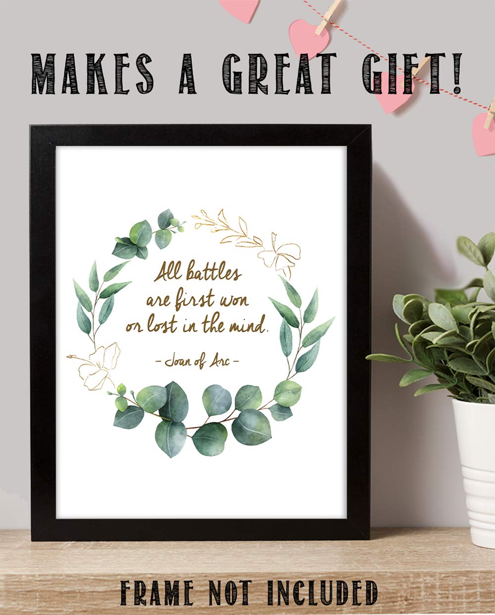 TJ Originals - 'All Battles Are First Won or Lost in the Mind' Joan of Arc Christian Bible Quote Wall Art Print, 11 x 14 Inches, Inspirational Home & Office Decor, Hibiscus Wreath Design – Perfect Gift for Family, Friends, Bible Study Groups & Faith-Based Spaces