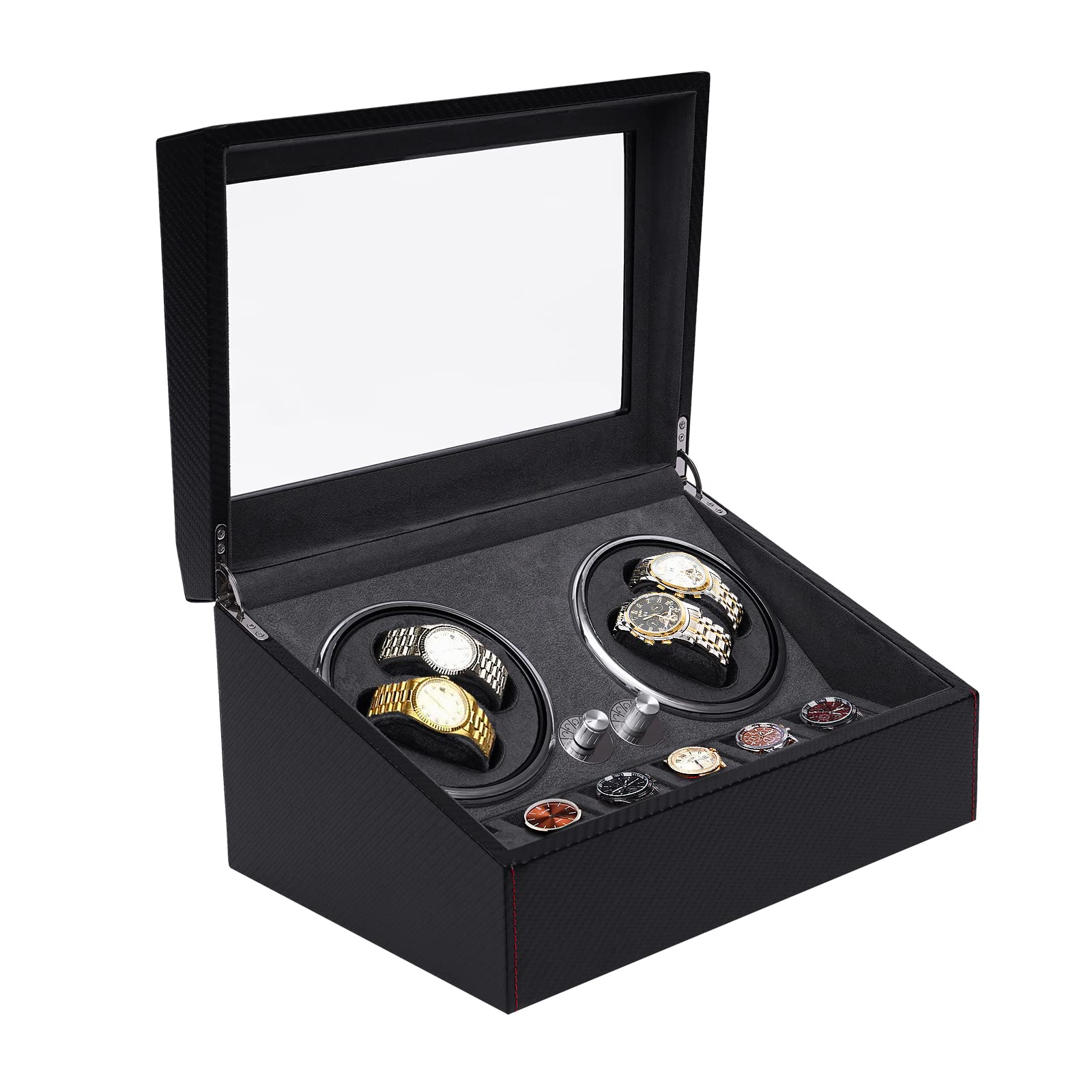 Premium SHZICMY Watch Winder for 4 Watches - Automatic Watch Storage Box with 6 Extra Slots, Blue LED Backlight, Crocodile Texture Exterior & Velvet Lining | Silent Mabuchi Motor, 4 Rotation Modes | Perfect for Watch Collectors & Luxury Timepiece Display (Home/Office/Collection Showcase)