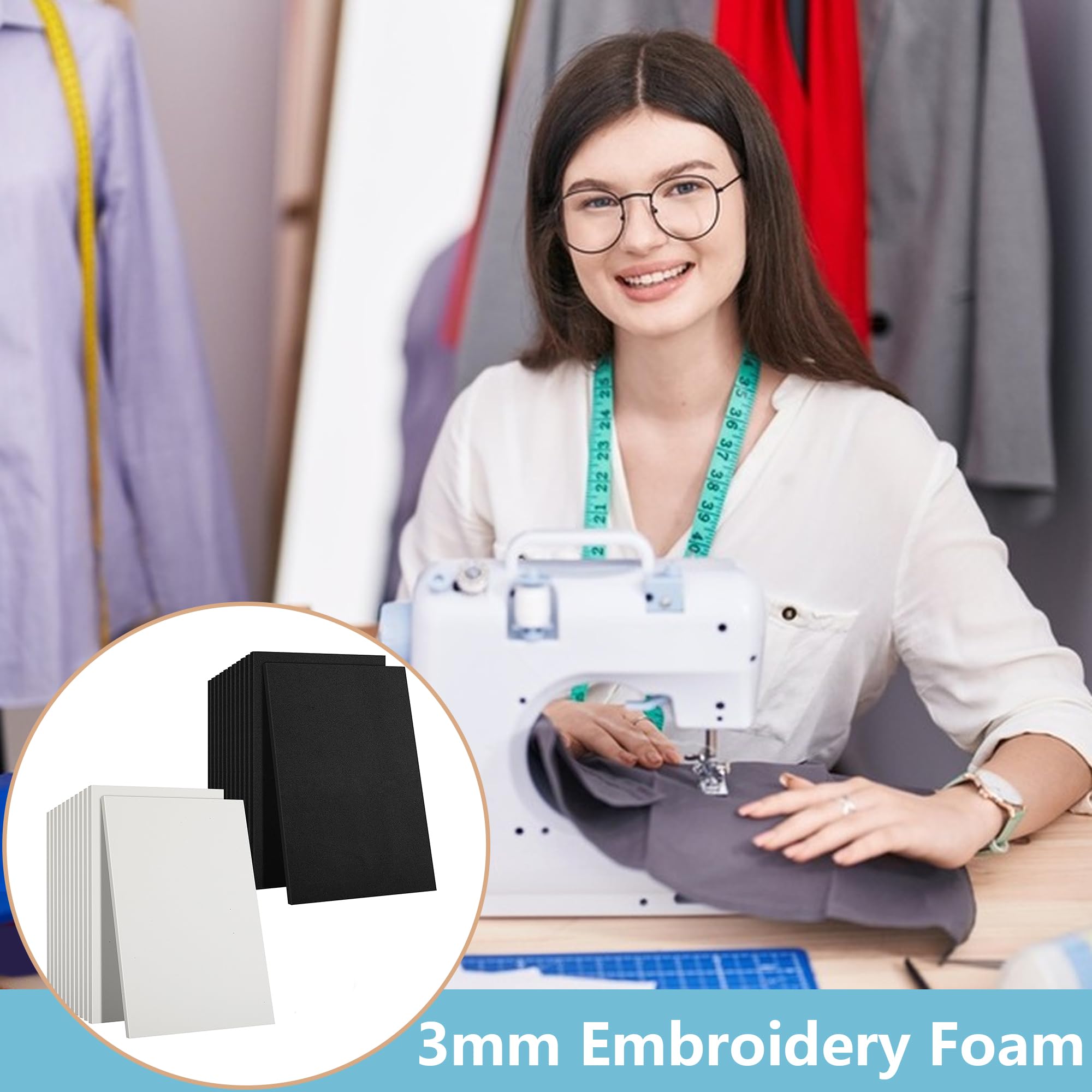 24 Pcs 3mm Thick EVA Foam Sheets for Embroidery & Crafts - 6x9 Inch High Density 3D Embroidery Foam for Cosplay Costumes, Sewing, DIY Projects - Perfect for Embroidery Machines, Costume Making & Crafting (Black & White)