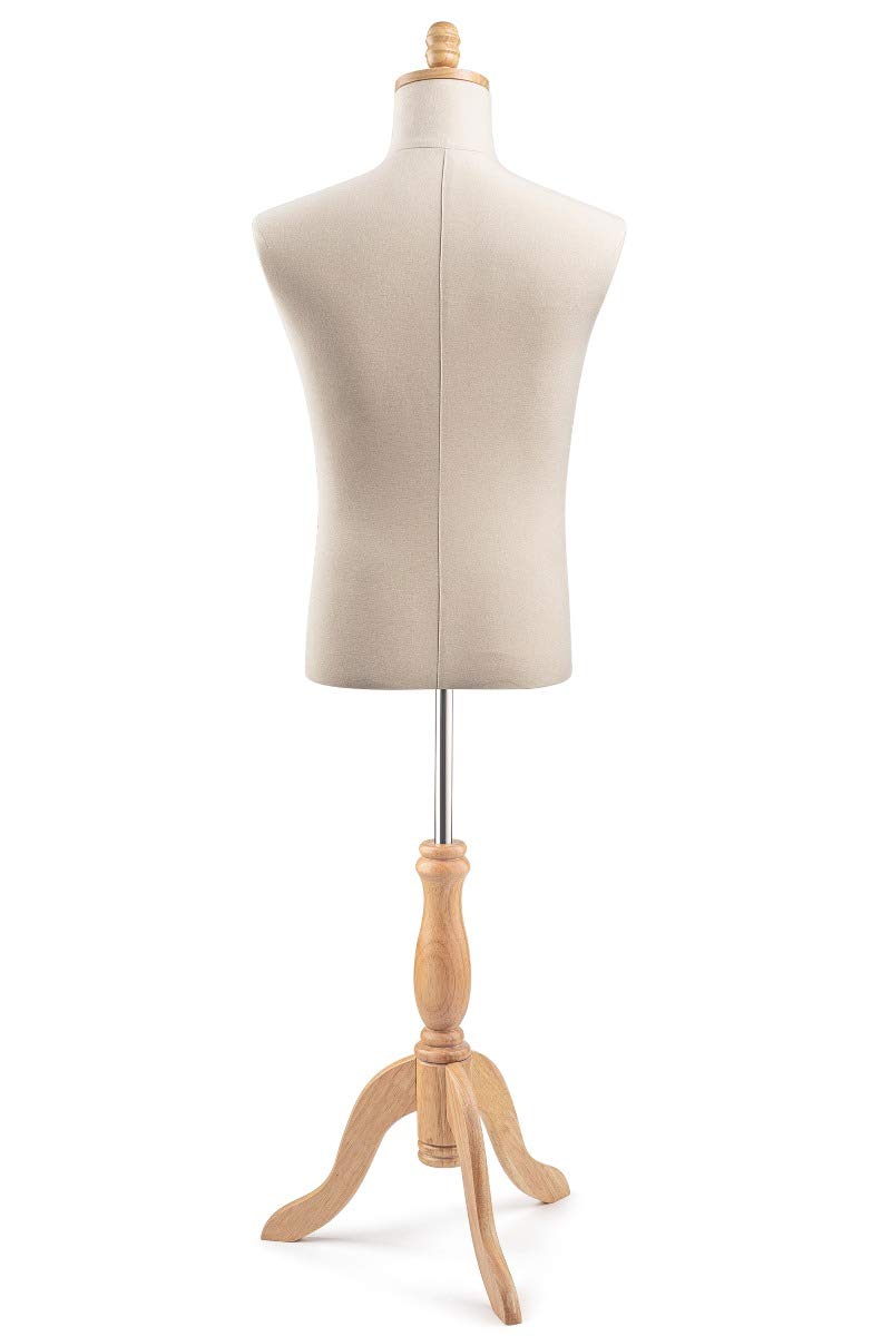 TSC Medium Natural Canvas Male Dress Form Mannequin on Wood Tripod - Perfect for Tailoring, Fashion Design, and Boutique Displays