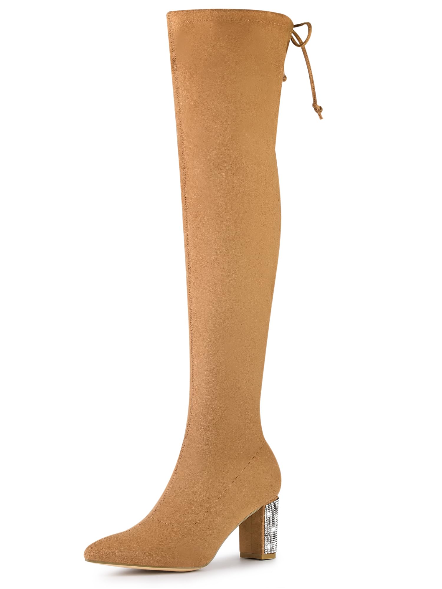 Allegra K Women's Rhinestone Chunky Heel Over The Knee Boots - Fashion High Heel Boots for Party, Night Out & Evening Wear