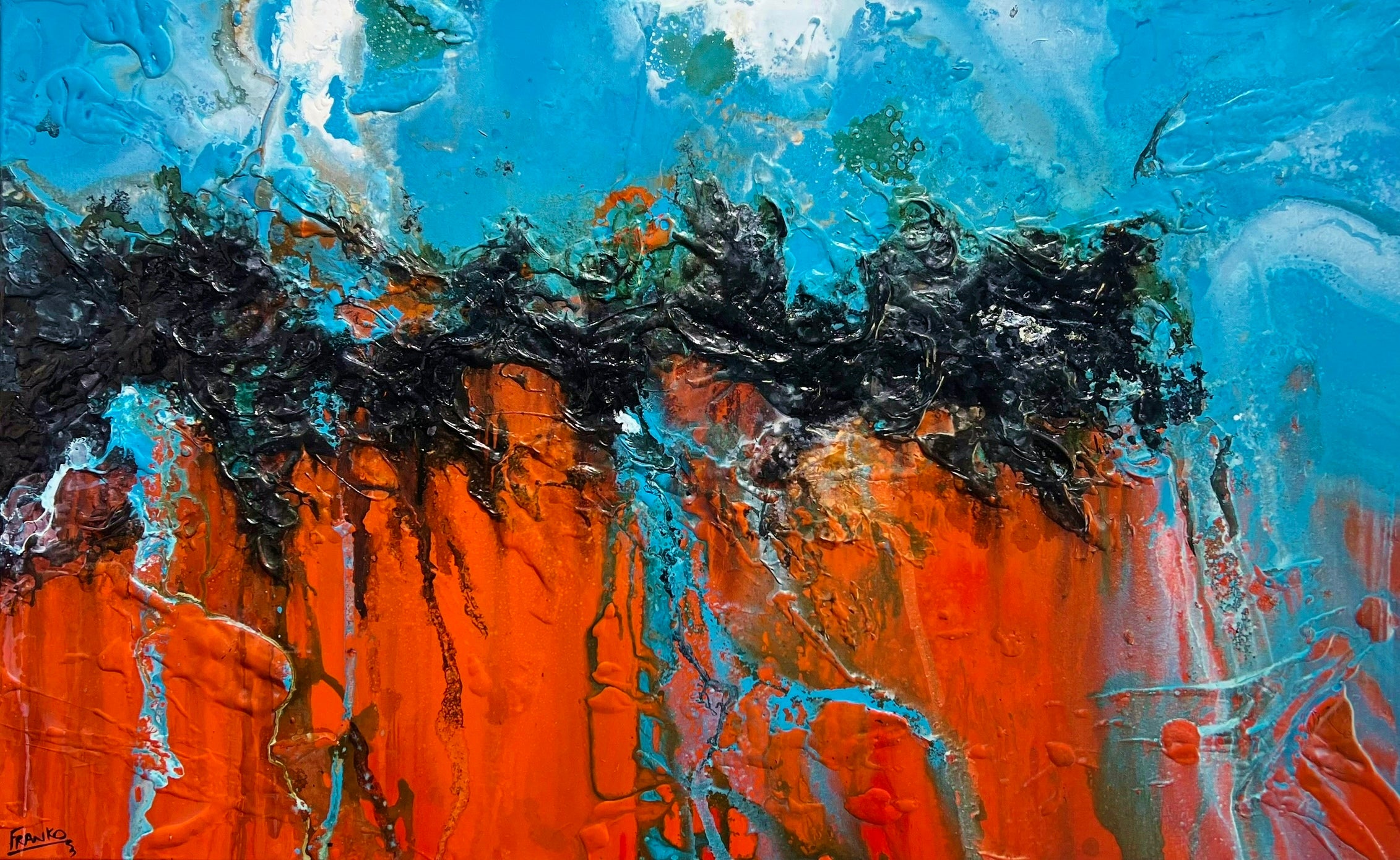 Outback Stay 160cm x 100cm Orange Blue Textured Abstract Canvas Wall Art - Perfect for Living Room, Bedroom & Office Decor
