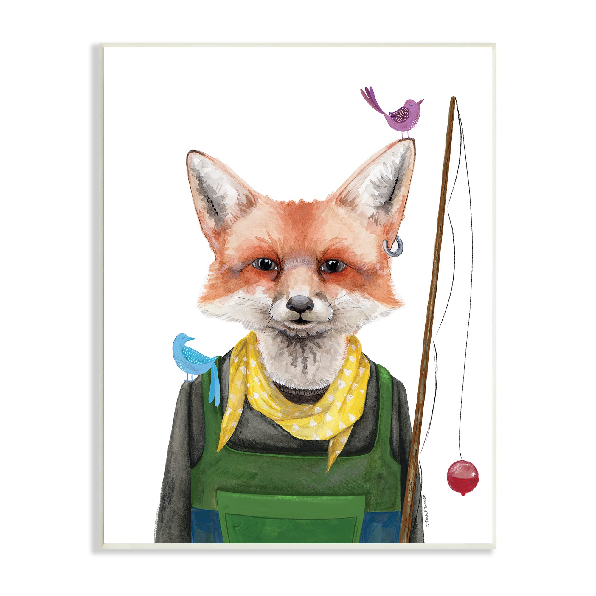 Stupell Industries Fisherman Camper Red Fox Birds Fishing Pole Wall Art - Rustic Outdoor Decor by Rachel Nieman for Cabin, Lodge & Man Cave