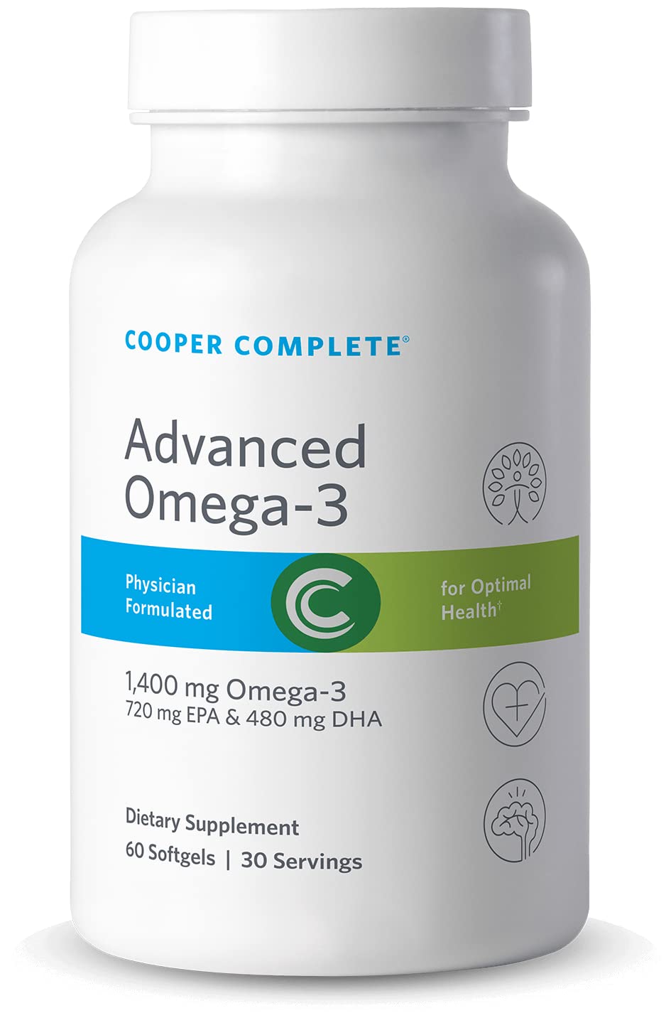 Cooper Complete Advanced Omega 3 Fish Oil Supplement - 1400mg EPA & DHA Fatty Acids per Serving - 60 Softgels per Bottle (Pack of 4) - Supports Heart, Brain & Joint Health - Ideal for Daily Wellness & Active Lifestyle