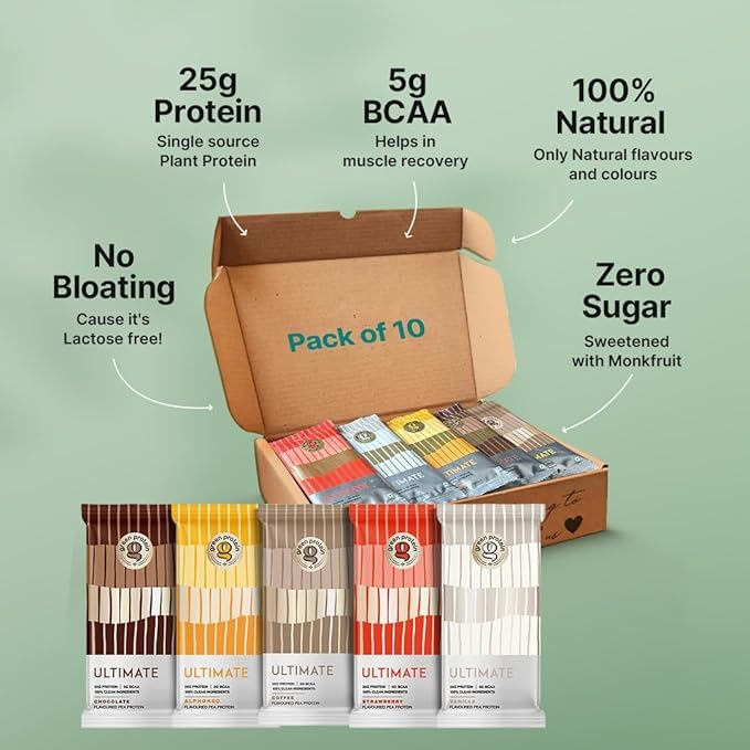 Ultimate Vegan Plant-Based Pea Protein Isolate Powder - 25g Protein & 5g BCAA Per Serving, No Added Sugar, Non-GMO, Gluten-Free - Ultimate Multipack (10 Pack) | Perfect for Post-Workout Recovery, Smoothies & Healthy Meal Replacement
