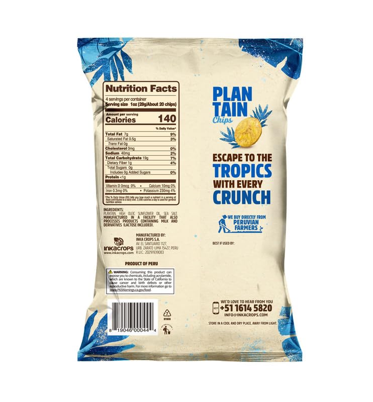 Inka Crops Inka Chips - Gluten Free Plantain Chips with Sea Salt, 4oz (Pack of 12) | Healthy Snacks for Kids, Keto Diet & On-The-Go Lifestyle