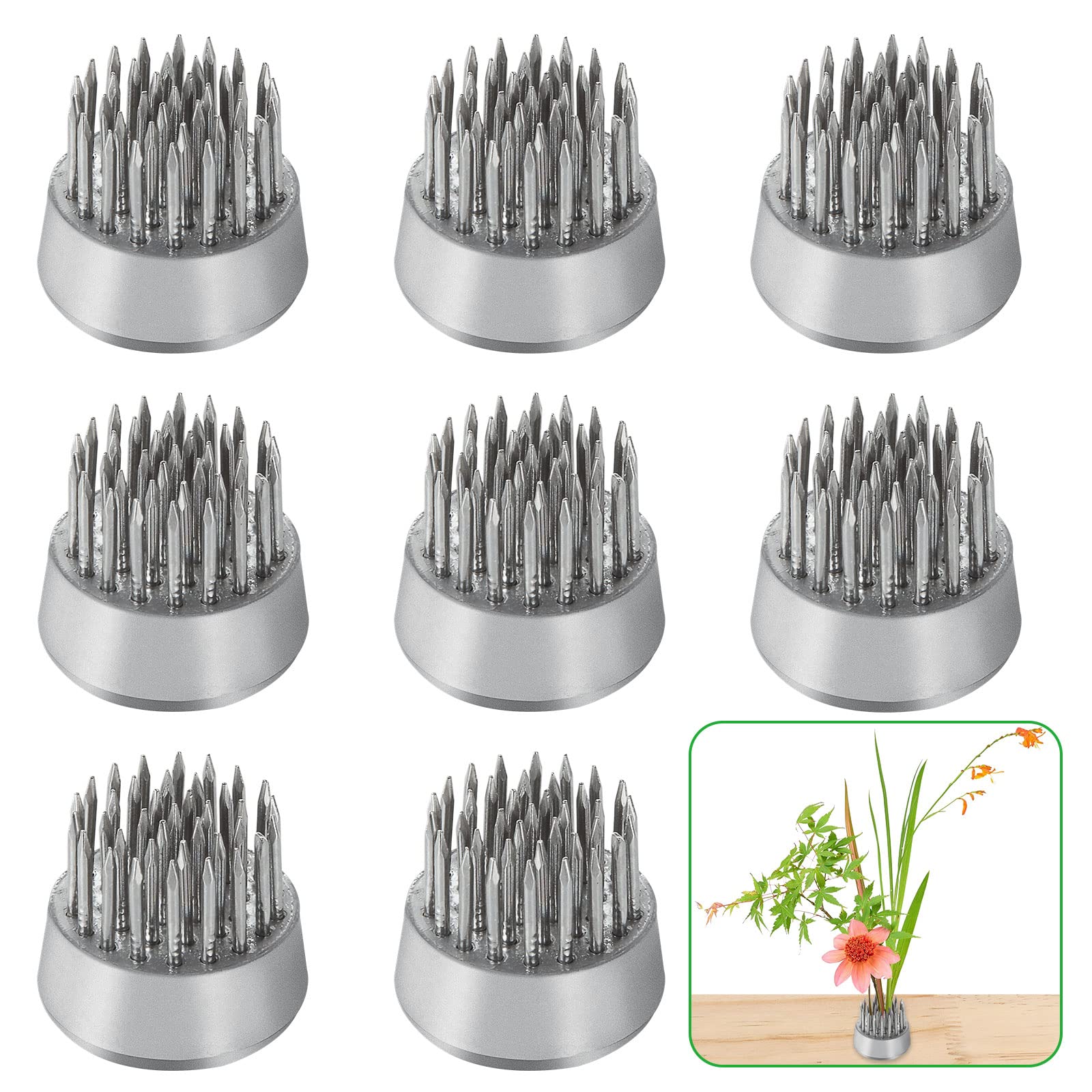 DAJAVE 10 Pack Silver Flower Frogs - Round Floral Arranger Pin Holder for Japanese Ikebana, DIY Flower Arrangement Tools, Plant Fixation & Home Decor (Perfect for Weddings, Centerpieces & Table Decorations)