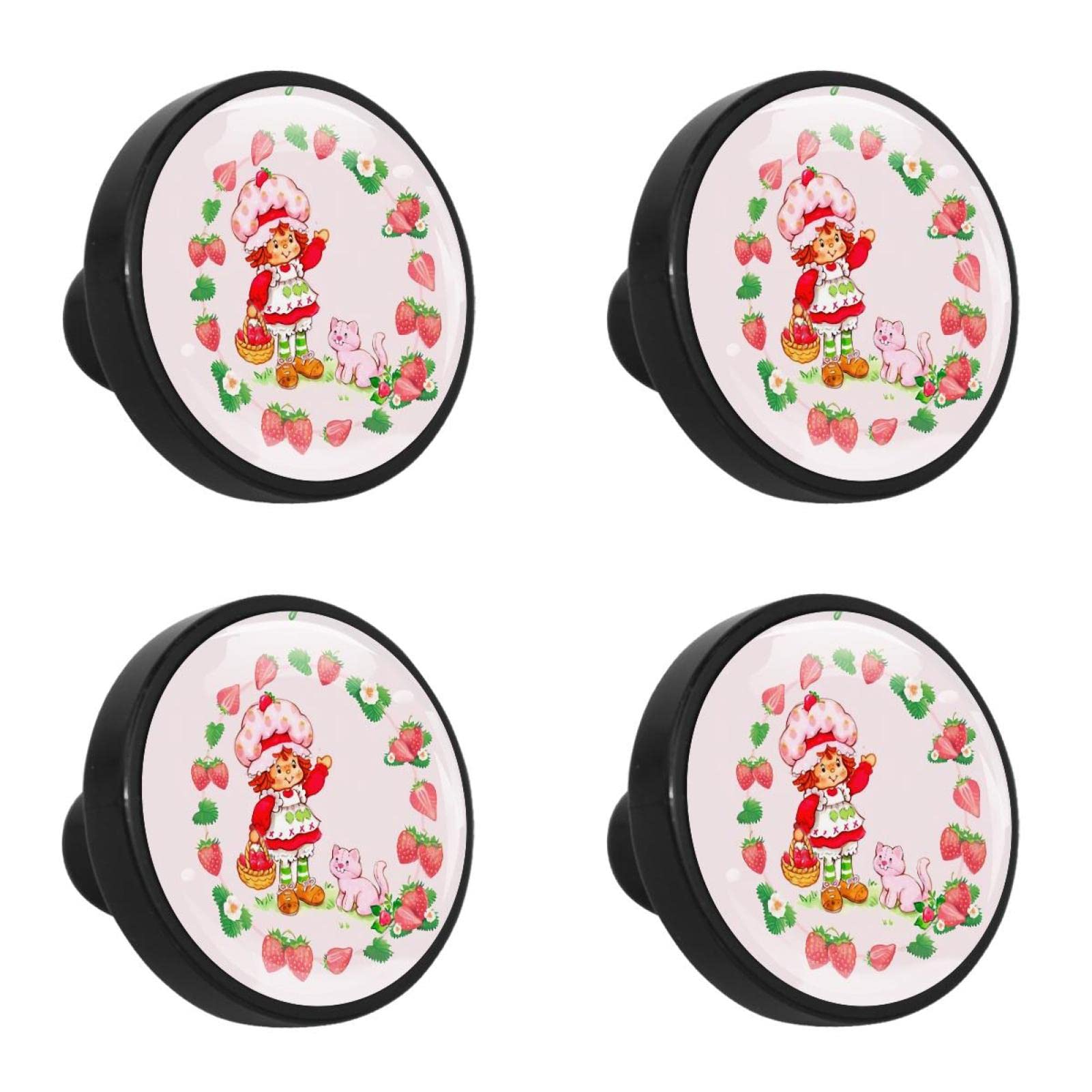 Strawberry Shortcake Glass Cabinet Knobs - 4 Pack Vintage Drawer Pulls Handles for Dresser, Cupboard & Furniture - Perfect for Kids Room, Kitchen & DIY Home Decor