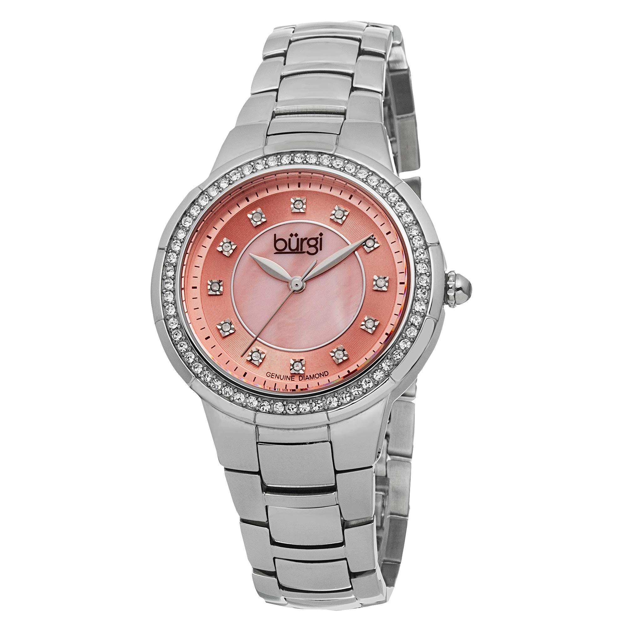 Burgi Women's Crystal Accented Watch with Genuine Diamond Hour Markers & Mother of Pearl Dial - Luxury Fashion Watch for Women - Perfect for Office, Party & Special Occasions