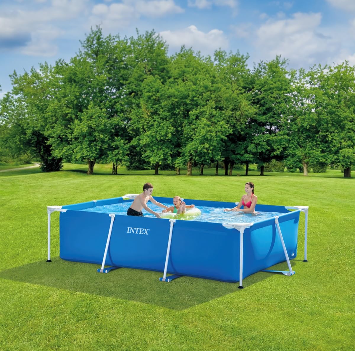 Intex 9ft 10in X 6ft 6in X 29.5in Rectangular Frame Above Ground Swimming Pool - Durable Outdoor Family Pool for Backyard, Summer Fun, and Kids Water Play