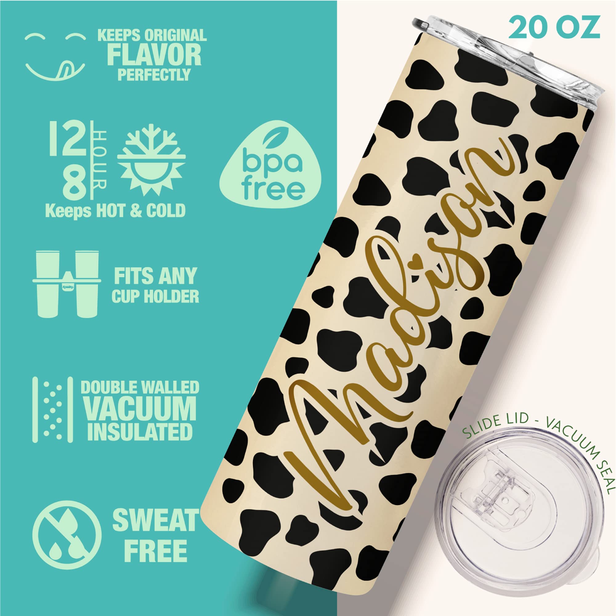 Custom Skinny Tumbler 20 Oz with Lid & Straw - Personalized Text, 21 Colors, 10 Fonts - Ideal Gift for Mom, Bridesmaids, Best Friends - Perfect for Birthdays, Proposals, Office Use & Outdoor Adventures