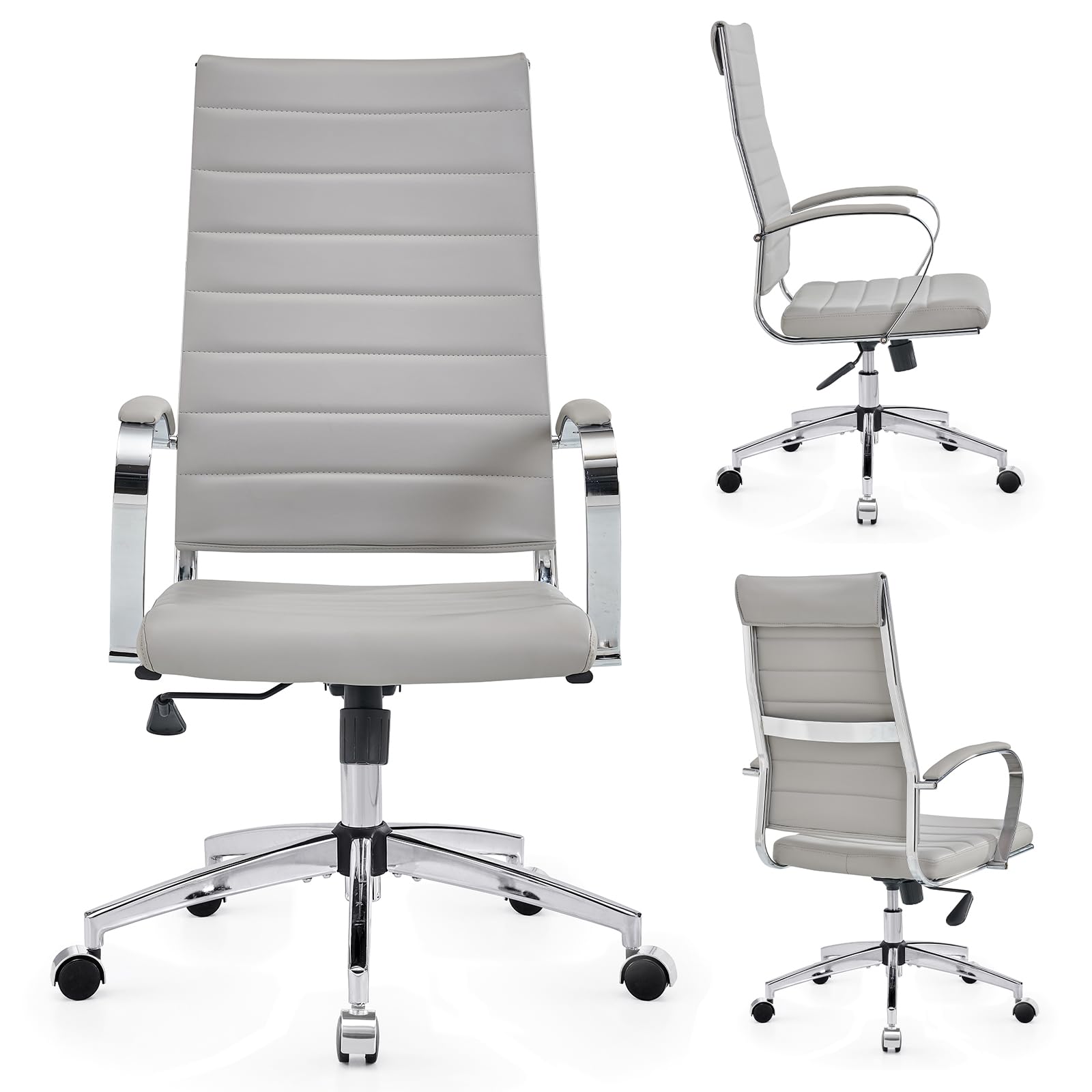 Ergonomic Executive Office Chair - High Back Leather Swivel Desk Chair with Lumbar Support (Grey) - Perfect for Home Office, Gaming & Workspaces