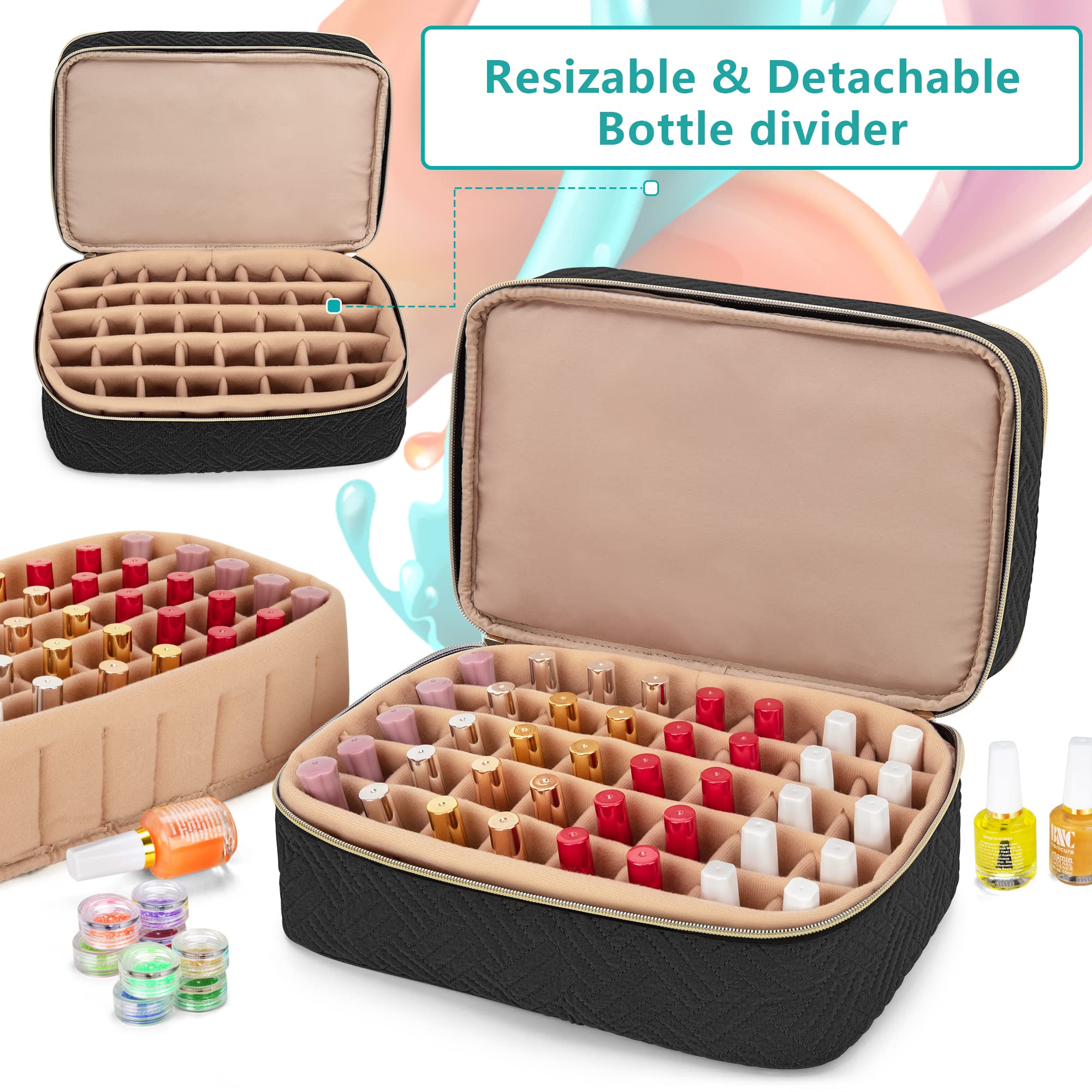 BAFASO 40 Bottle Nail Polish Organizer Case with Manicure Tools Storage - Holds 15ml (0.5 fl.oz) Bottles, Patented Black Design for Salon & Home Nail Care Organization